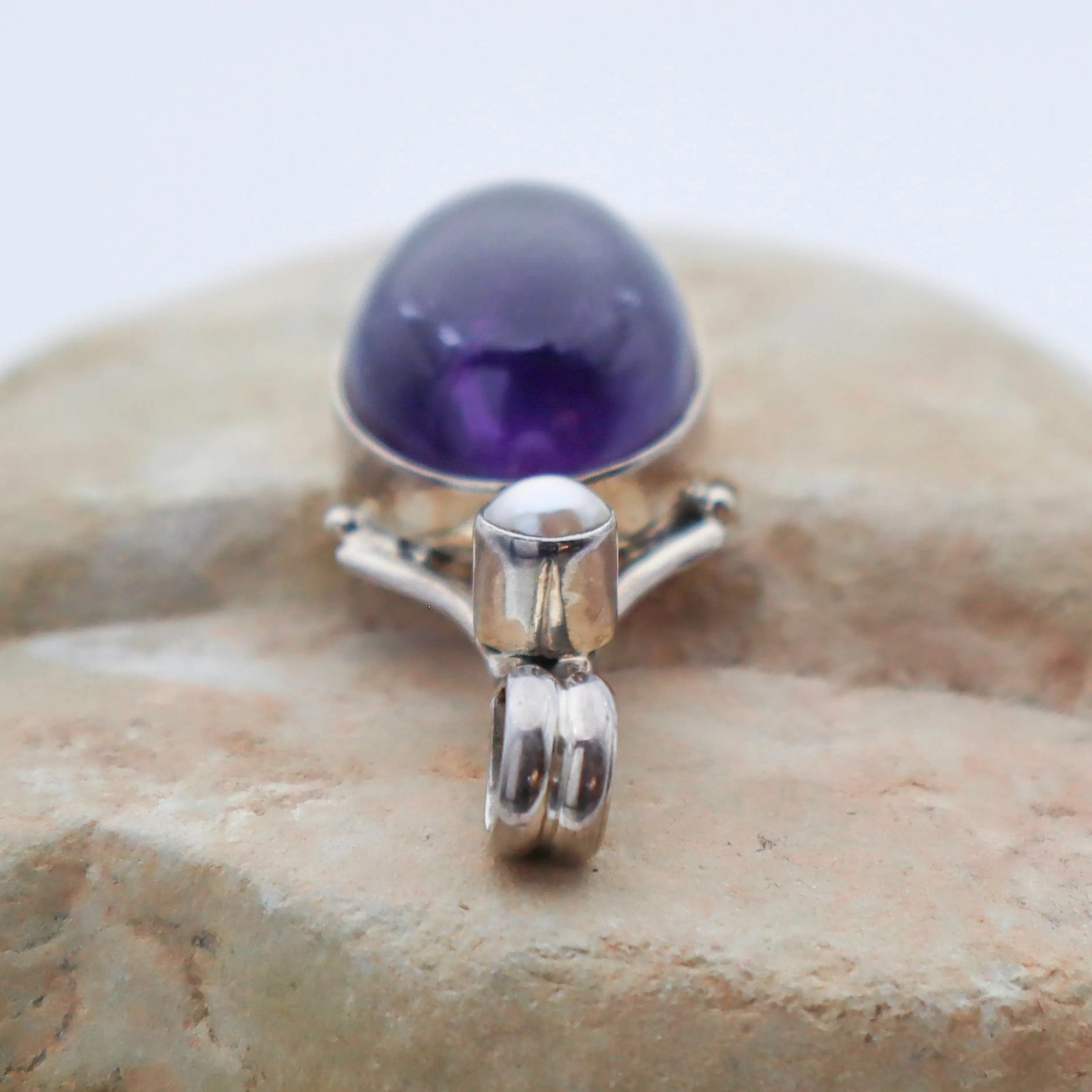 Vintage Amethyst With Pearl Sterling Silver Pendant - 8