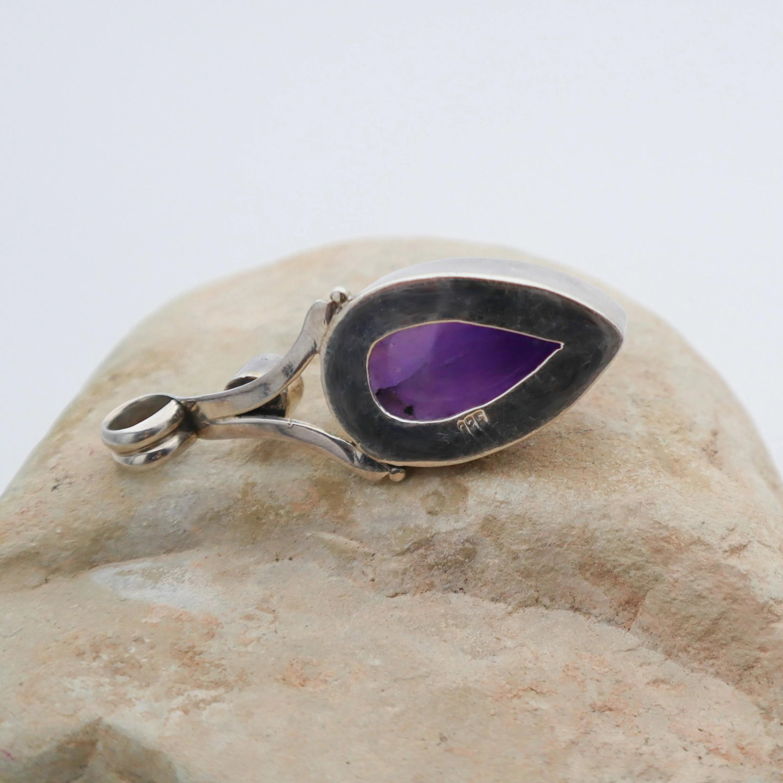 Vintage Amethyst With Pearl Sterling Silver Pendant - 9