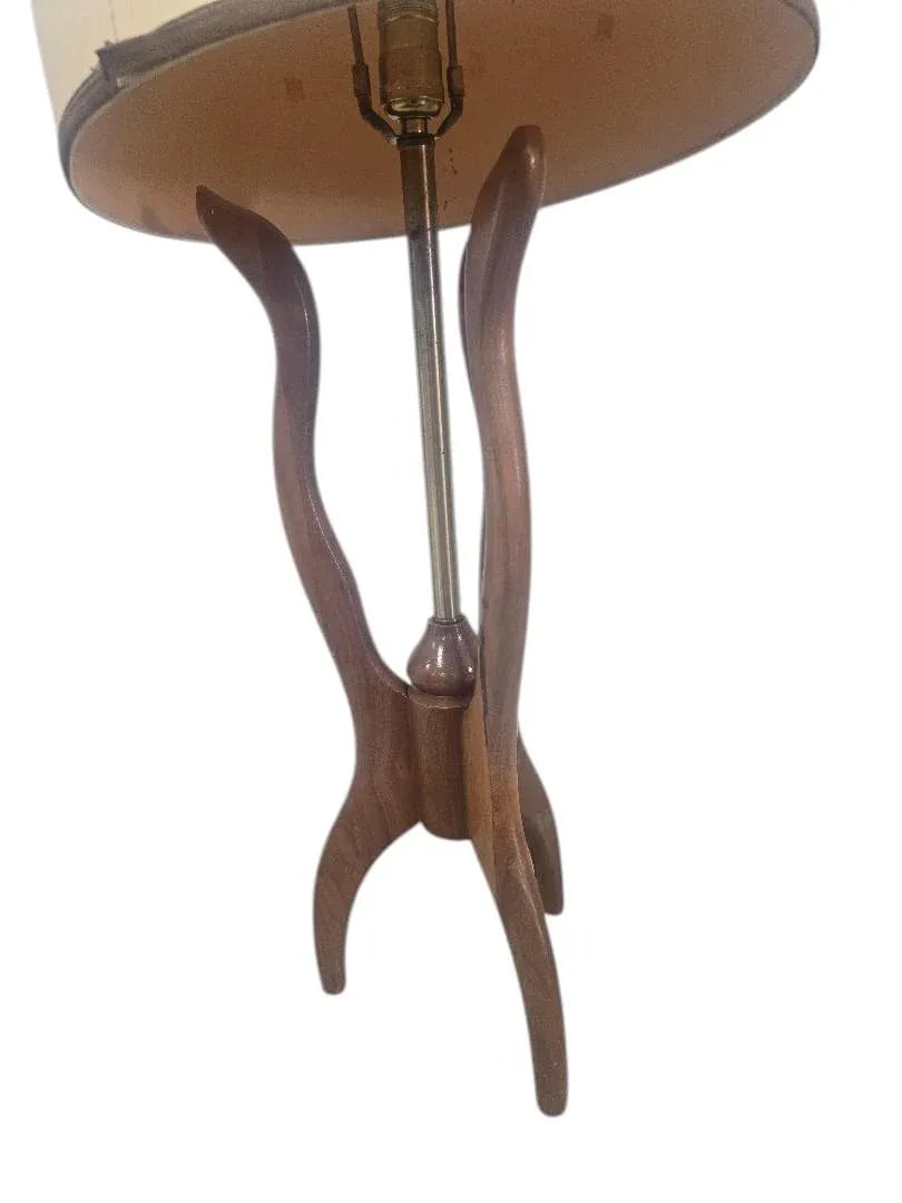 Vintage Mid-Century Modern Walnut Tripod Floor Lamp W/ Drum Shade 1950s-60s - 2