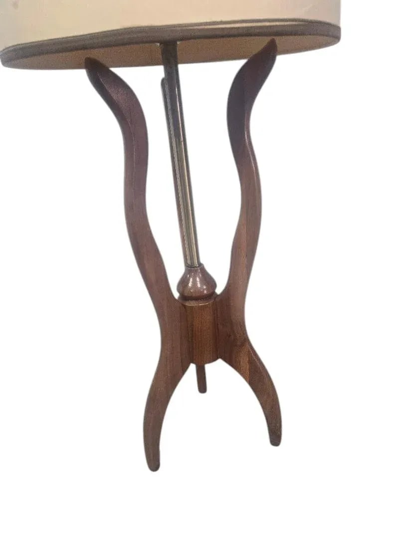 Vintage Mid-Century Modern Walnut Tripod Floor Lamp W/ Drum Shade 1950s-60s - 4