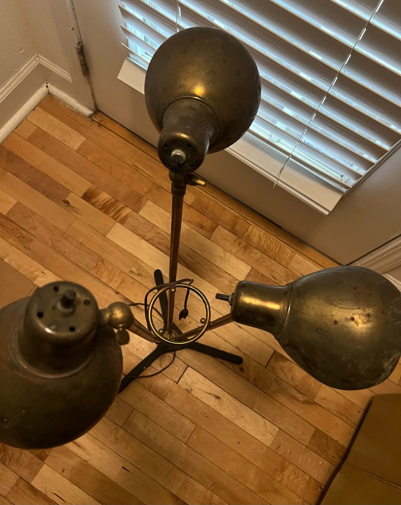 1950s Mid-Century Industrial Tripod Floor Lamp by Goodlite Co., Forest Park Il - 3 Adjustable Brass - 3