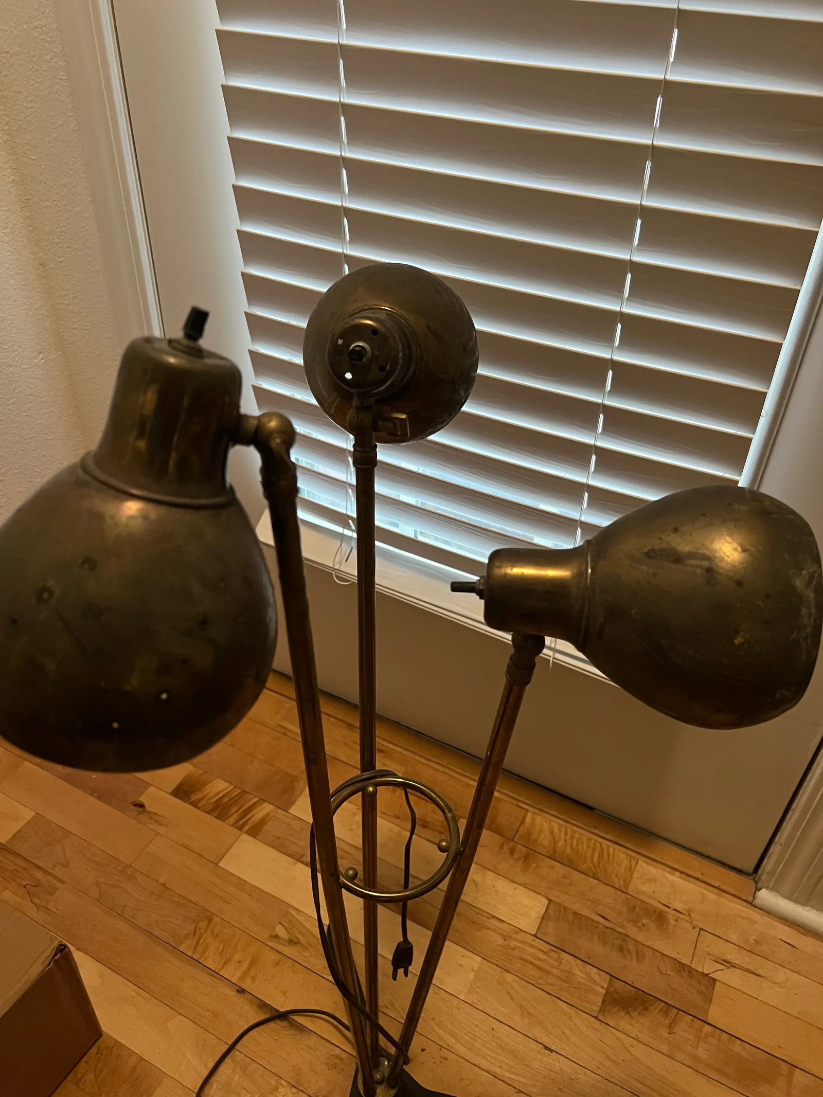 1950s Mid-Century Industrial Tripod Floor Lamp by Goodlite Co., Forest Park Il - 3 Adjustable Brass - 4
