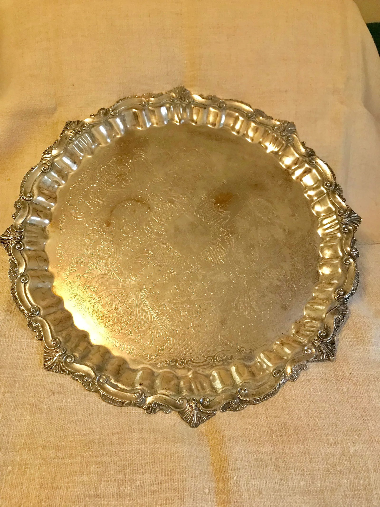 Vintage Mid-Century Rococo Silver Over Copper Tray - 2