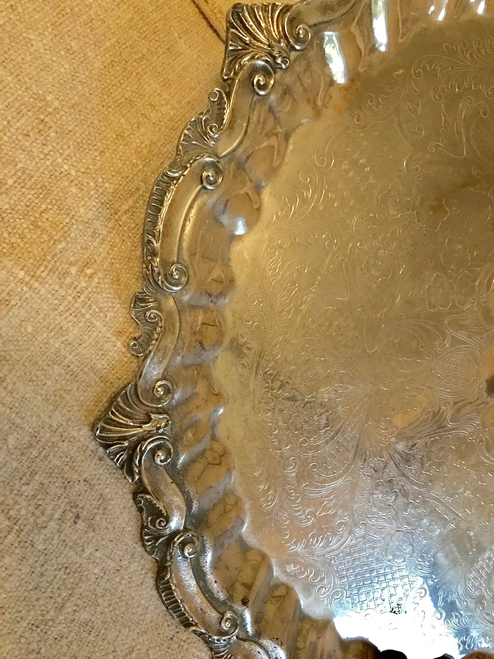 Vintage Mid-Century Rococo Silver Over Copper Tray - 3