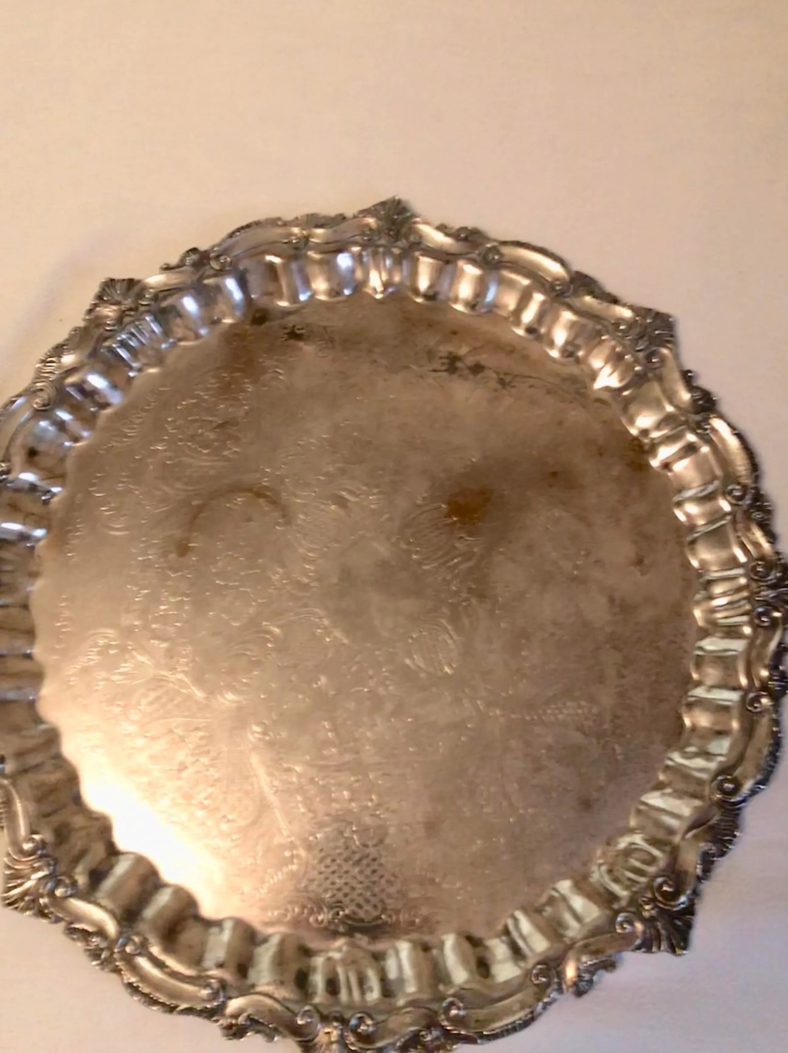 Vintage Mid-Century Rococo Silver Over Copper Tray - 4