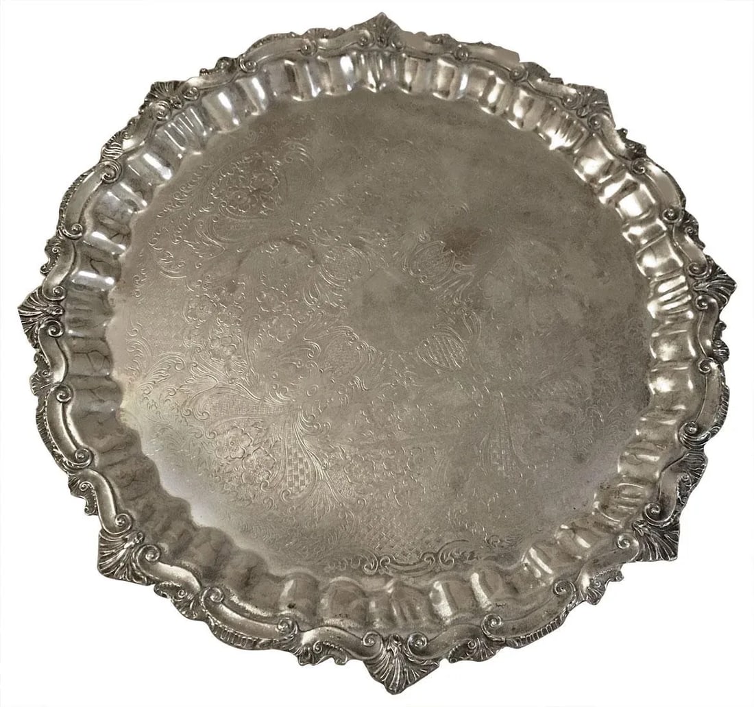 Vintage Mid-Century Rococo Silver Over Copper Tray - 7