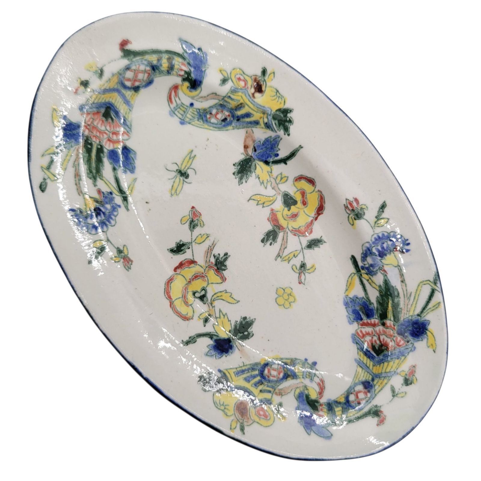 19th Century Faience De Gien French Hand Painted Earthenware Sauce Boat With Attached Underplate and - 8