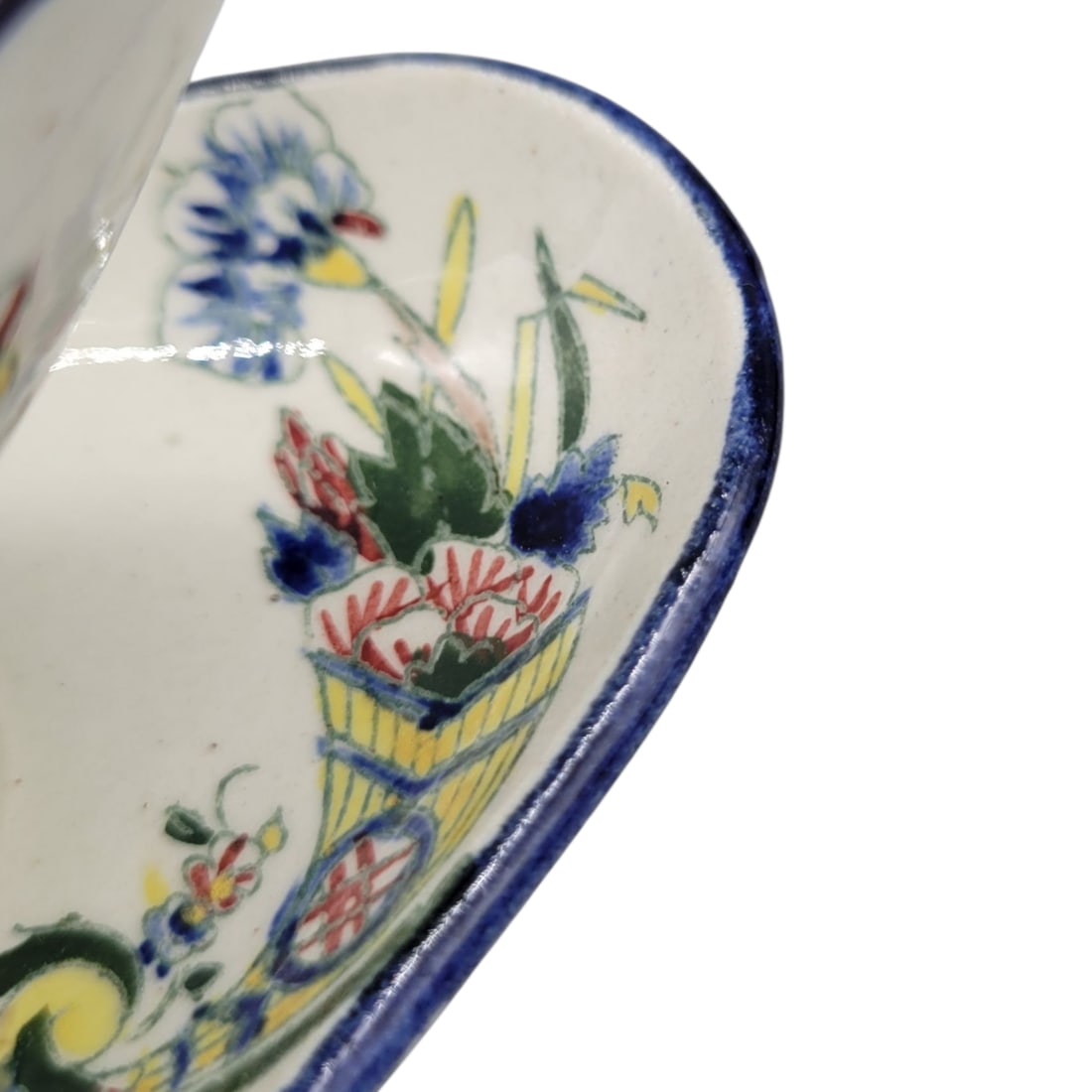 19th Century Faience De Gien French Hand Painted Earthenware Sauce Boat With Attached Underplate and - 9