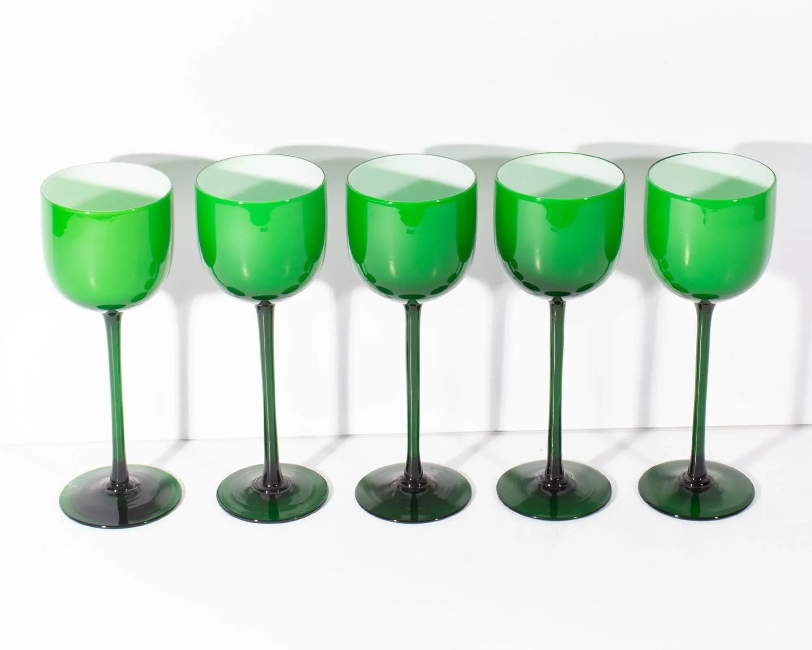Carlo Moretti Cased Green 9.25" Wine Glasses, Set of Five - 3