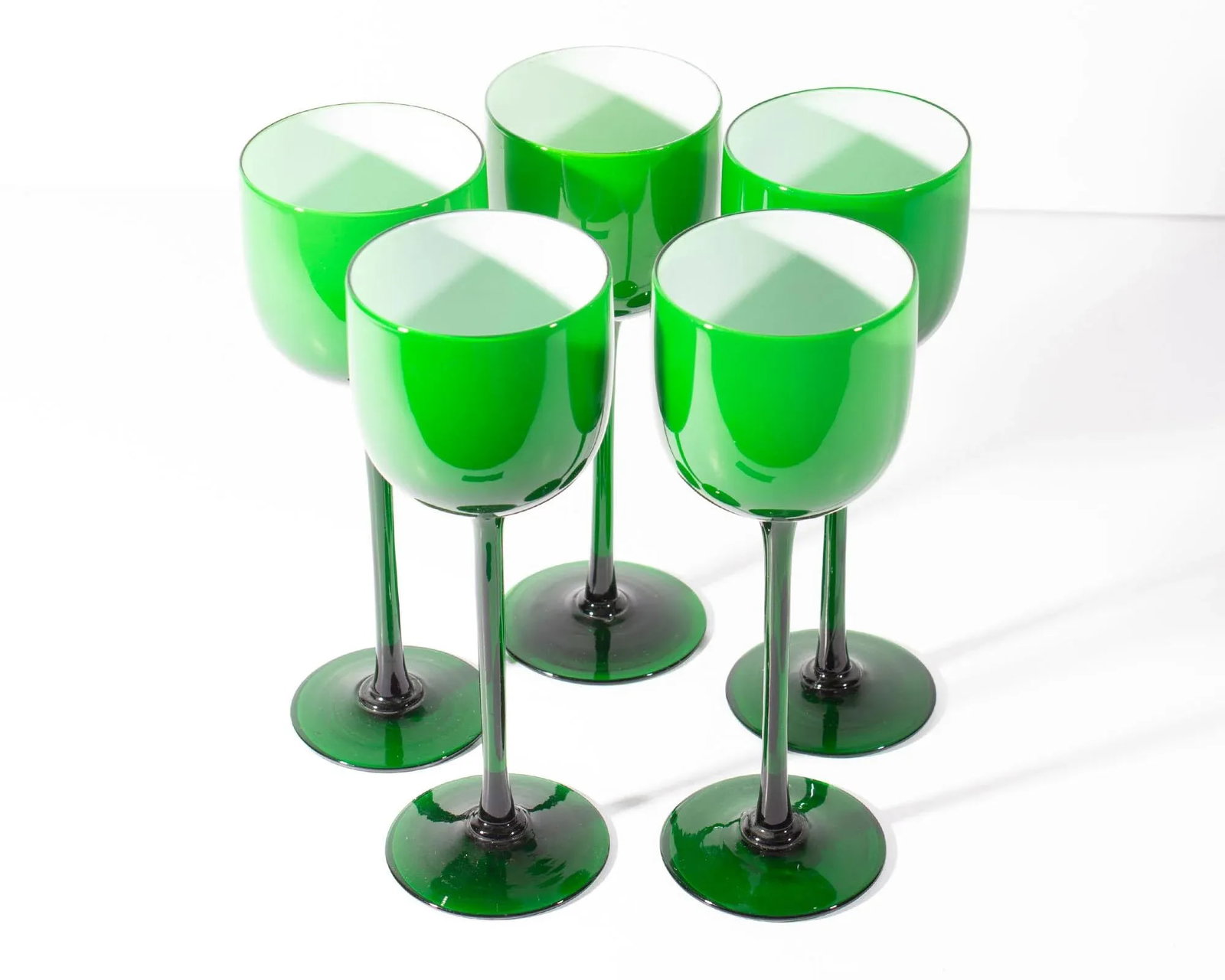 Carlo Moretti Cased Green 9.25" Wine Glasses, Set of Five - 5