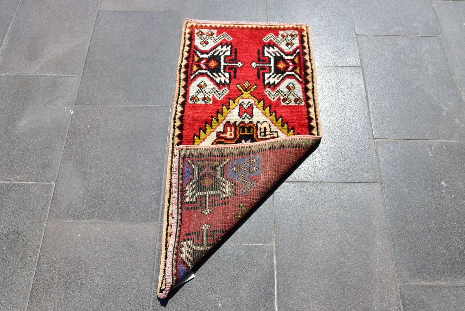 1950s Vintage Turkish Handmade Oushak Doormat Rug - 11