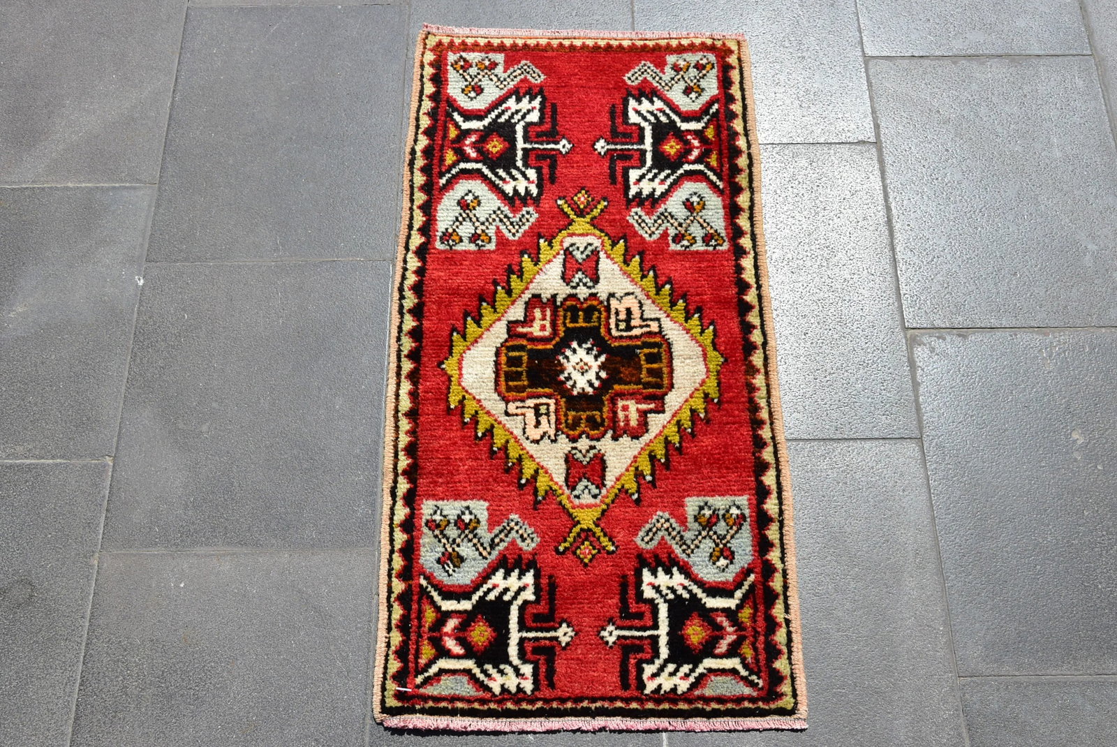 1950s Vintage Turkish Handmade Oushak Doormat Rug - 12