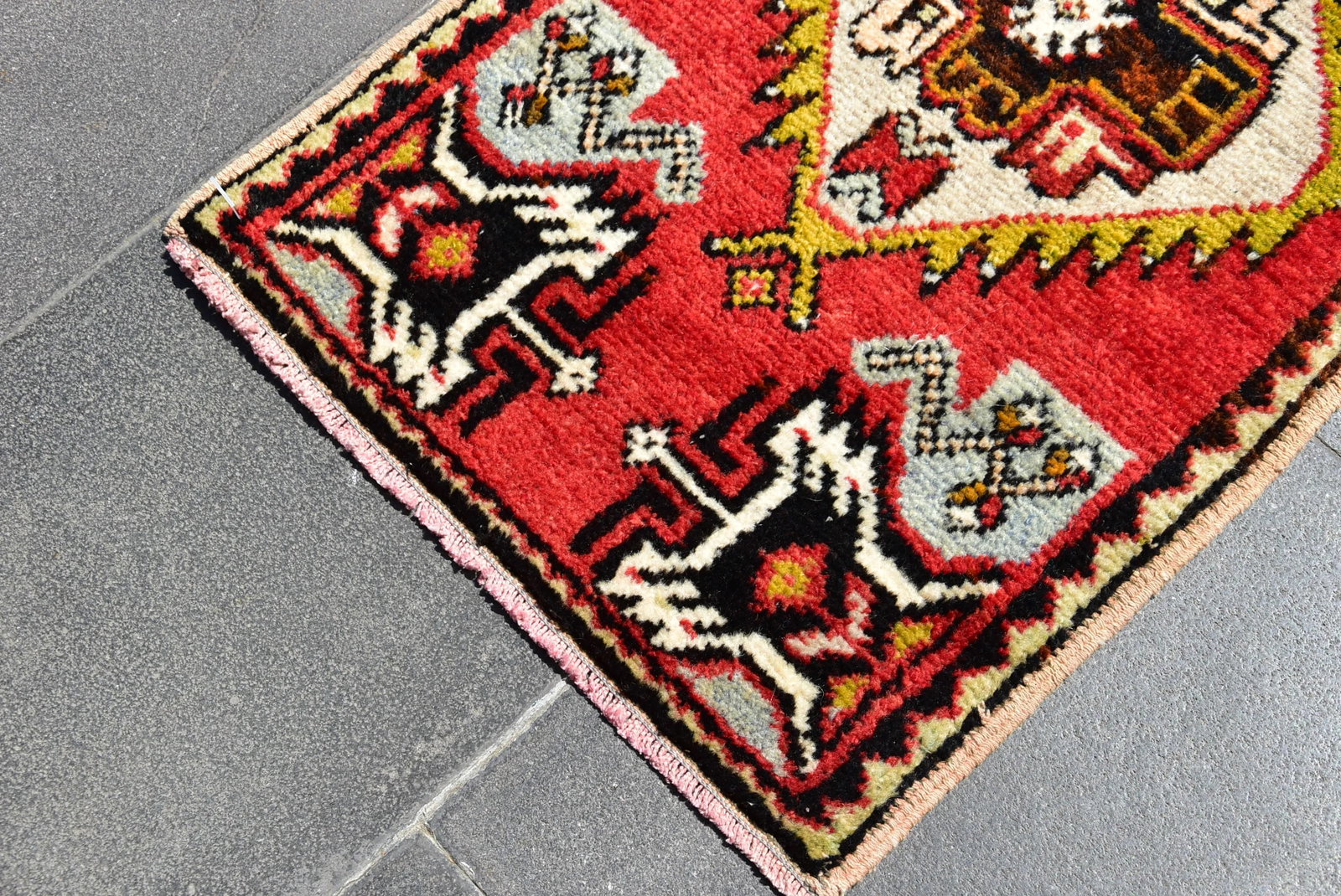 1950s Vintage Turkish Handmade Oushak Doormat Rug - 5