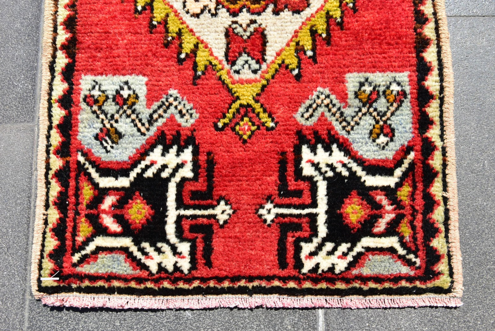 1950s Vintage Turkish Handmade Oushak Doormat Rug - 8