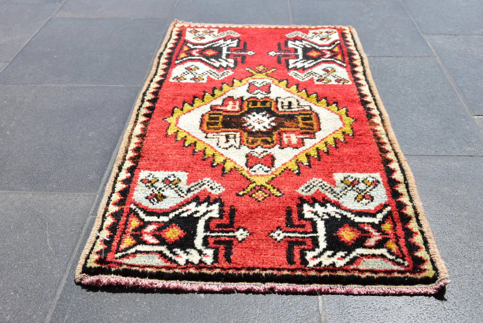 1950s Vintage Turkish Handmade Oushak Doormat Rug - 9