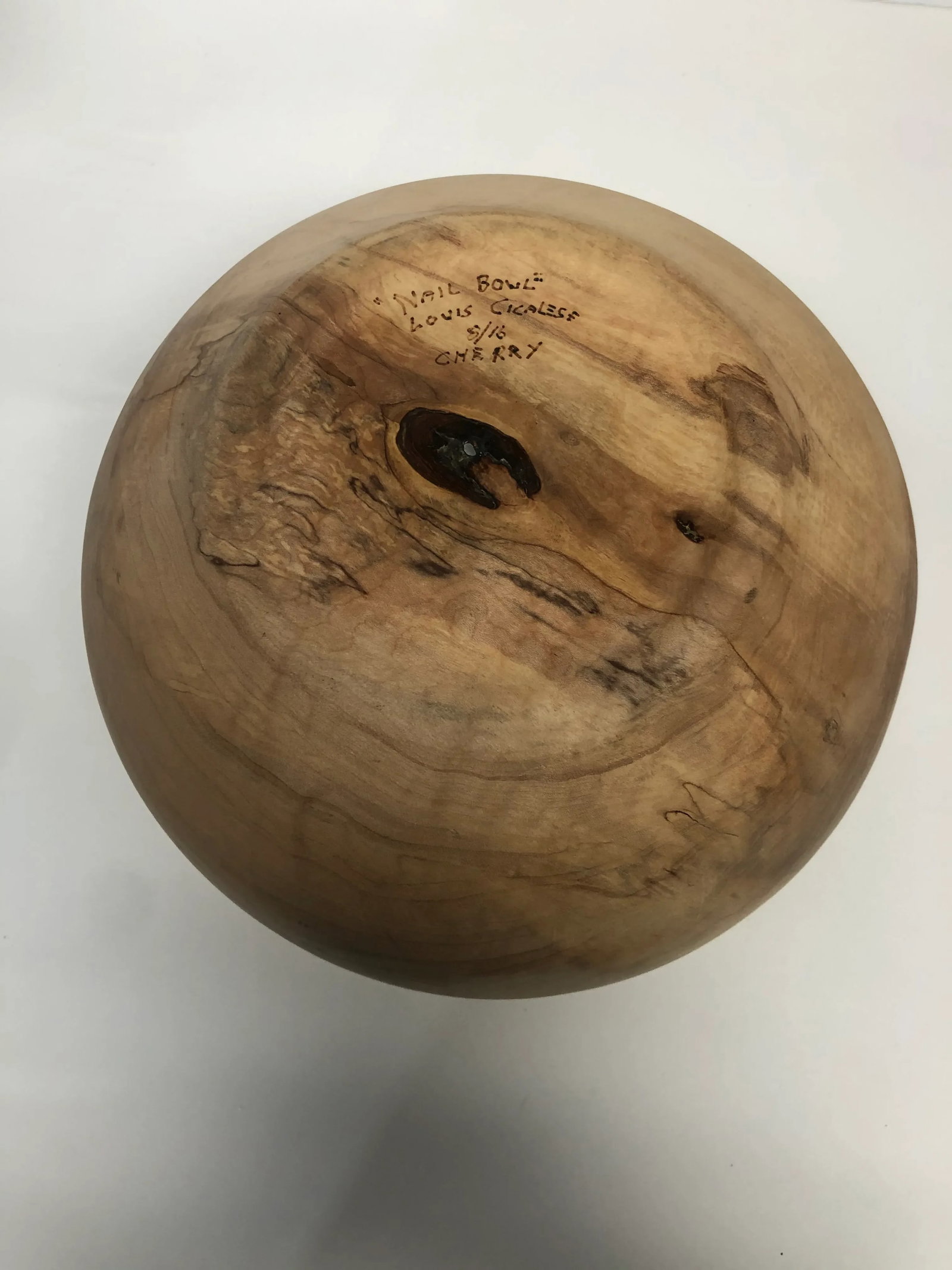 Cherry Turned Bowl With Nail Signed - 4