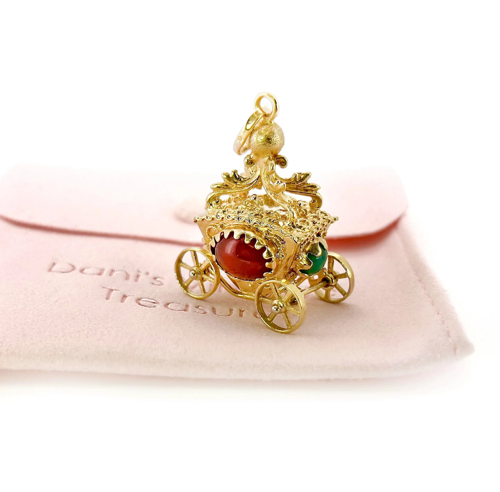 Vintage Carnelian Cinderella Carriage Pendant, 18k - 7