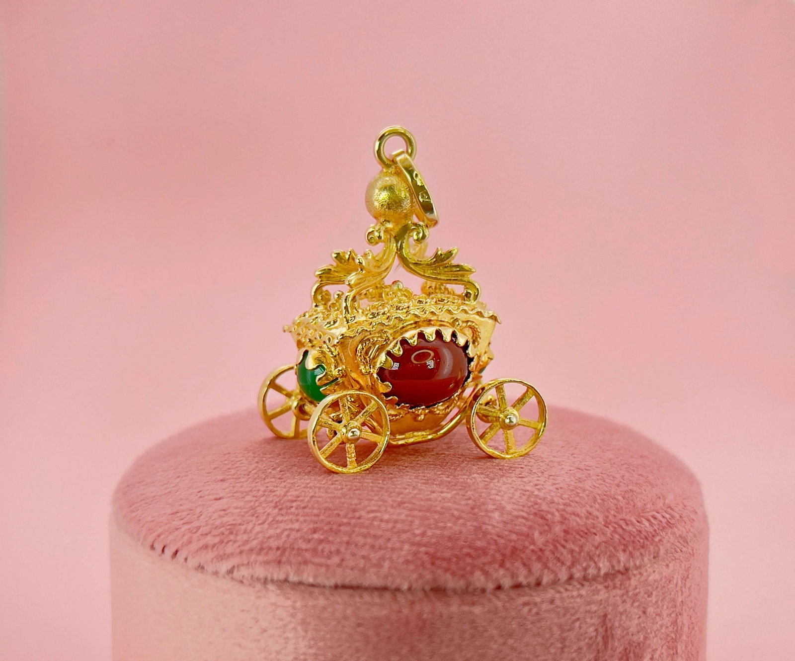 Vintage Carnelian Cinderella Carriage Pendant, 18k - 8