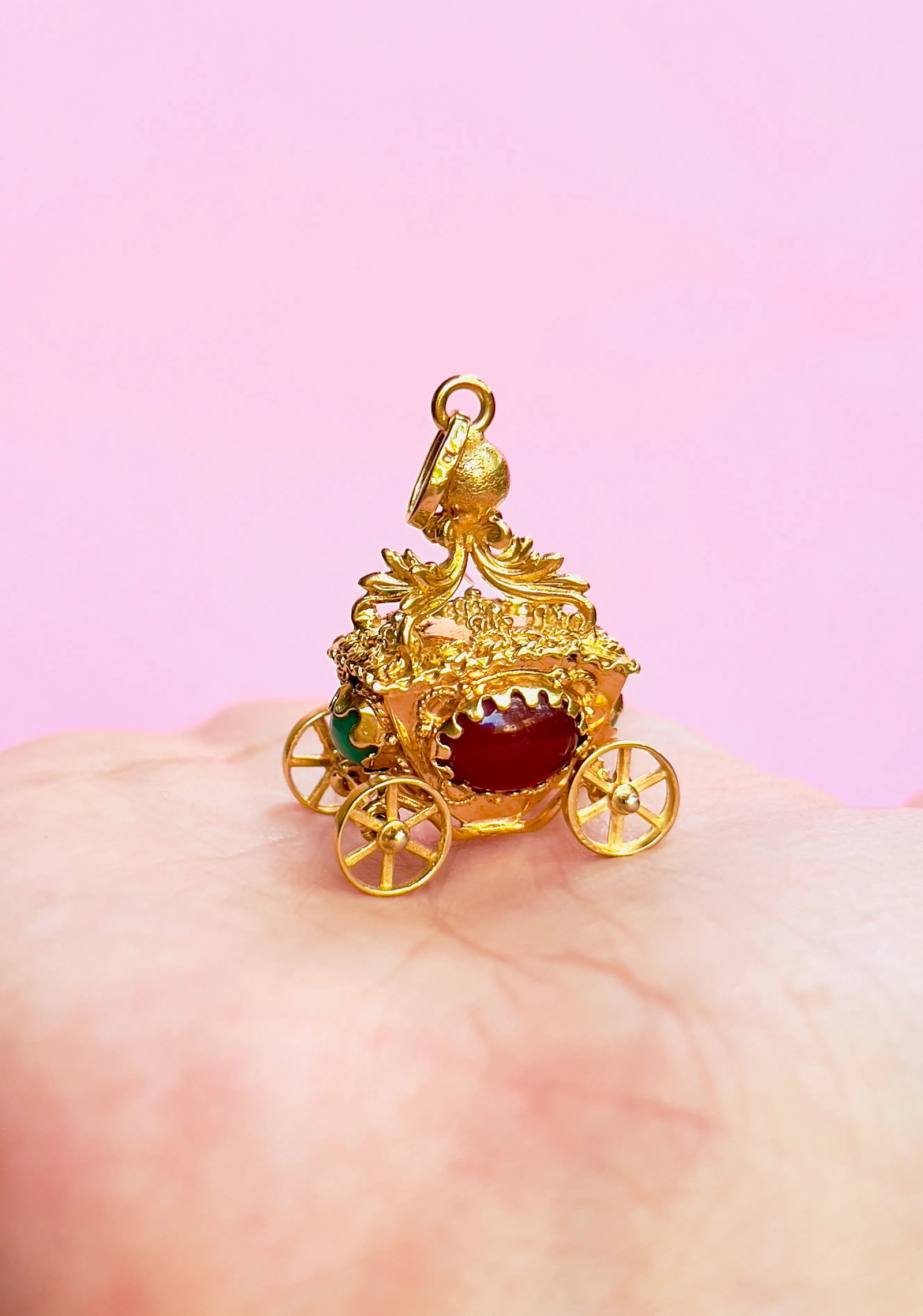 Vintage Carnelian Cinderella Carriage Pendant, 18k - 9