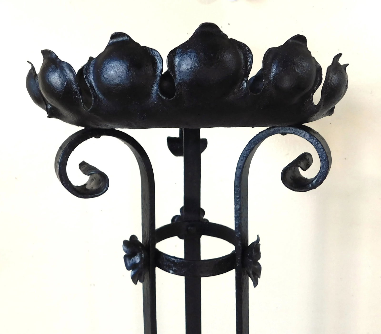 Tall Vintage Mid Century Black Wrought Iron Ornate Floor Pillar Candle Stand Holder - 6