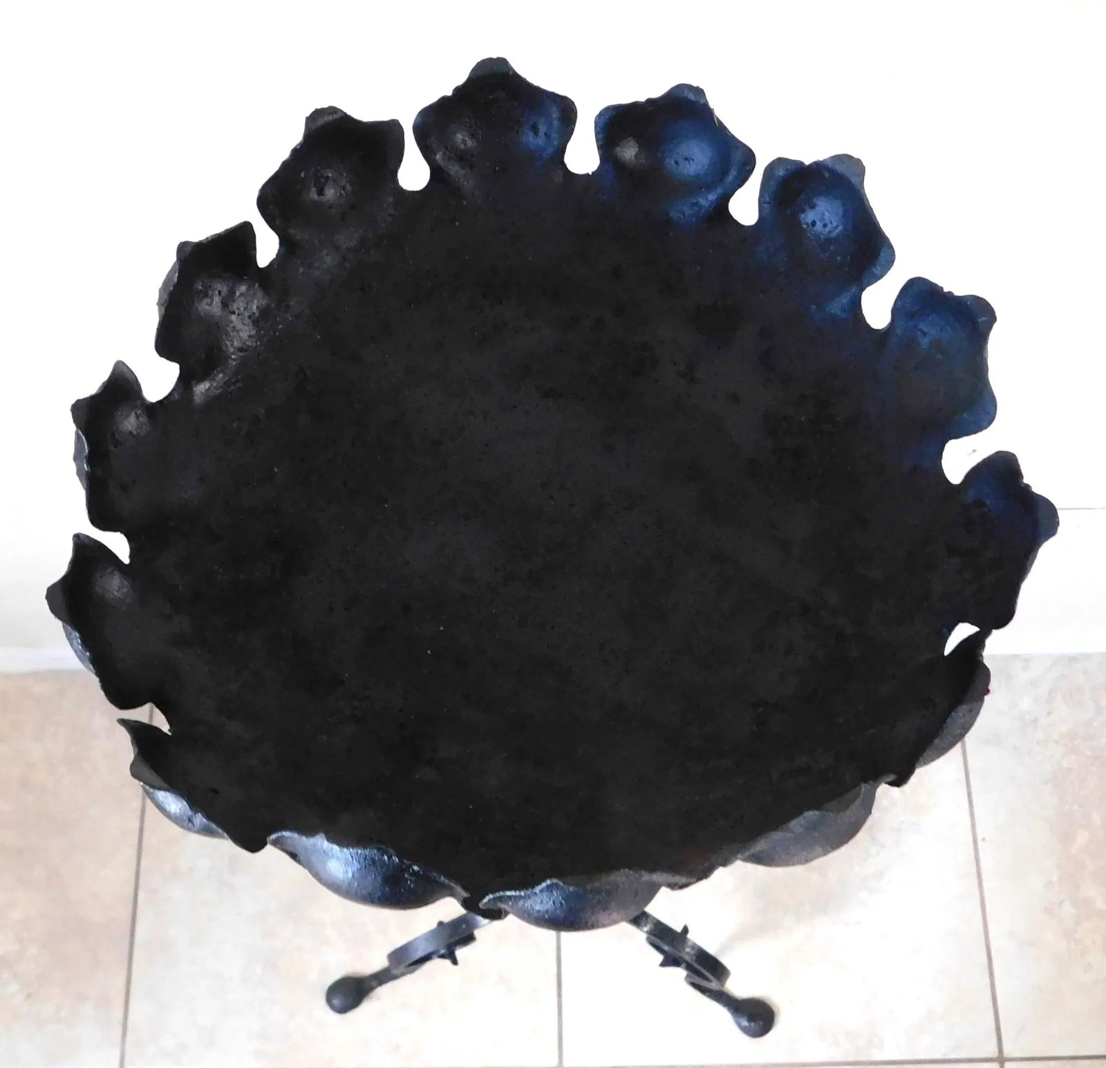 Tall Vintage Mid Century Black Wrought Iron Ornate Floor Pillar Candle Stand Holder - 7