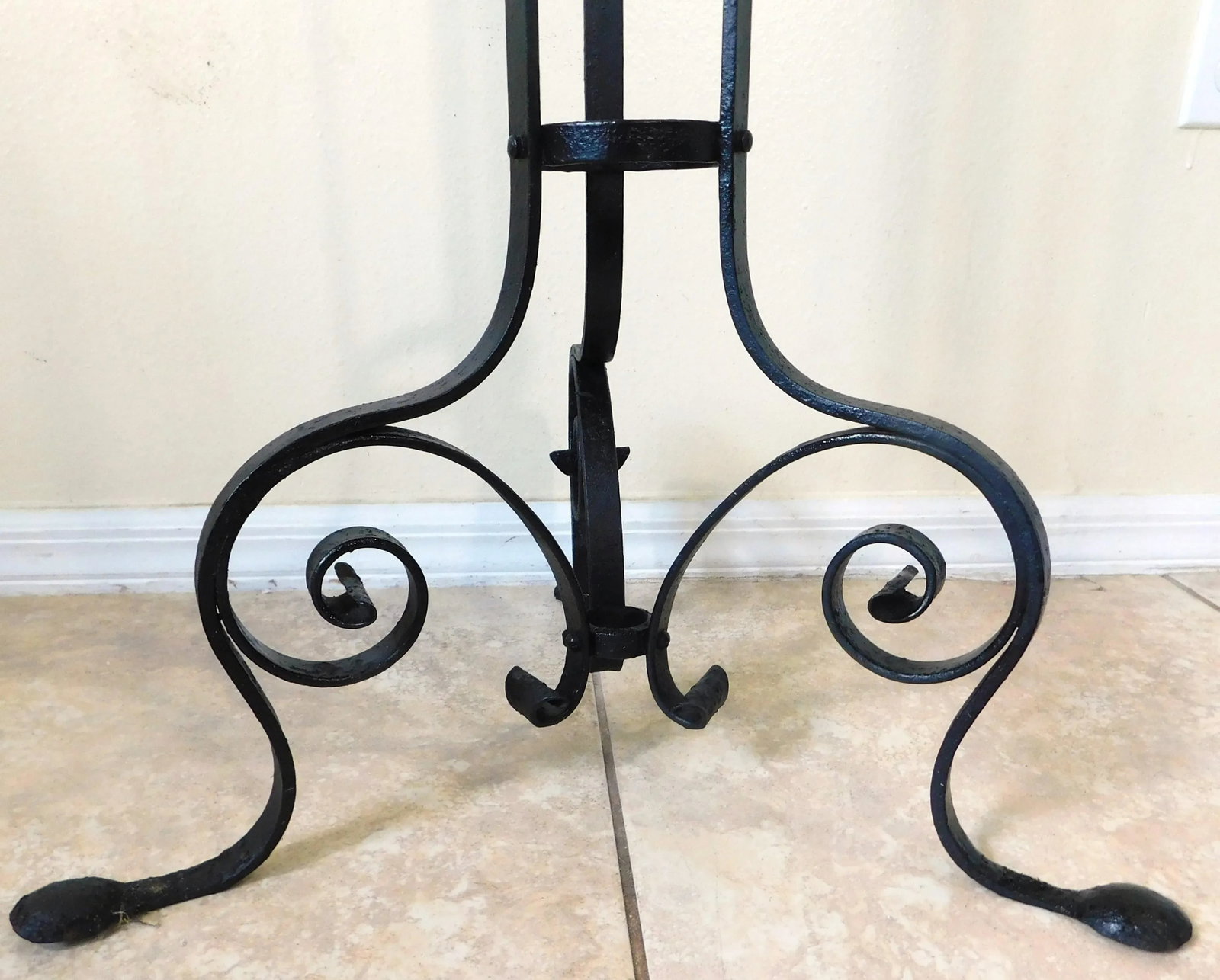 Tall Vintage Mid Century Black Wrought Iron Ornate Floor Pillar Candle Stand Holder - 8