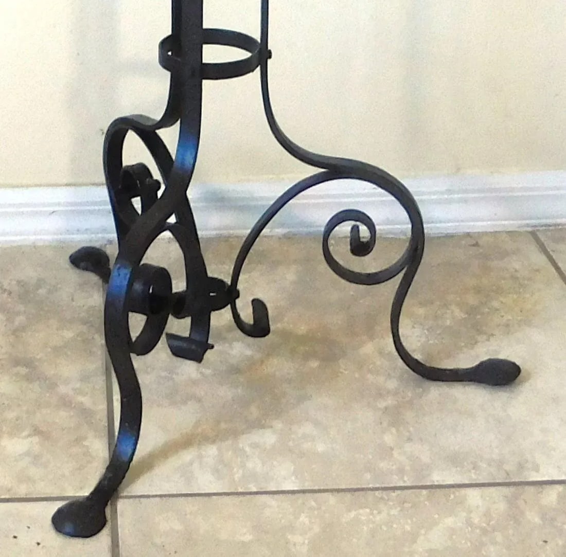 Tall Vintage Mid Century Black Wrought Iron Ornate Floor Pillar Candle Stand Holder - 9