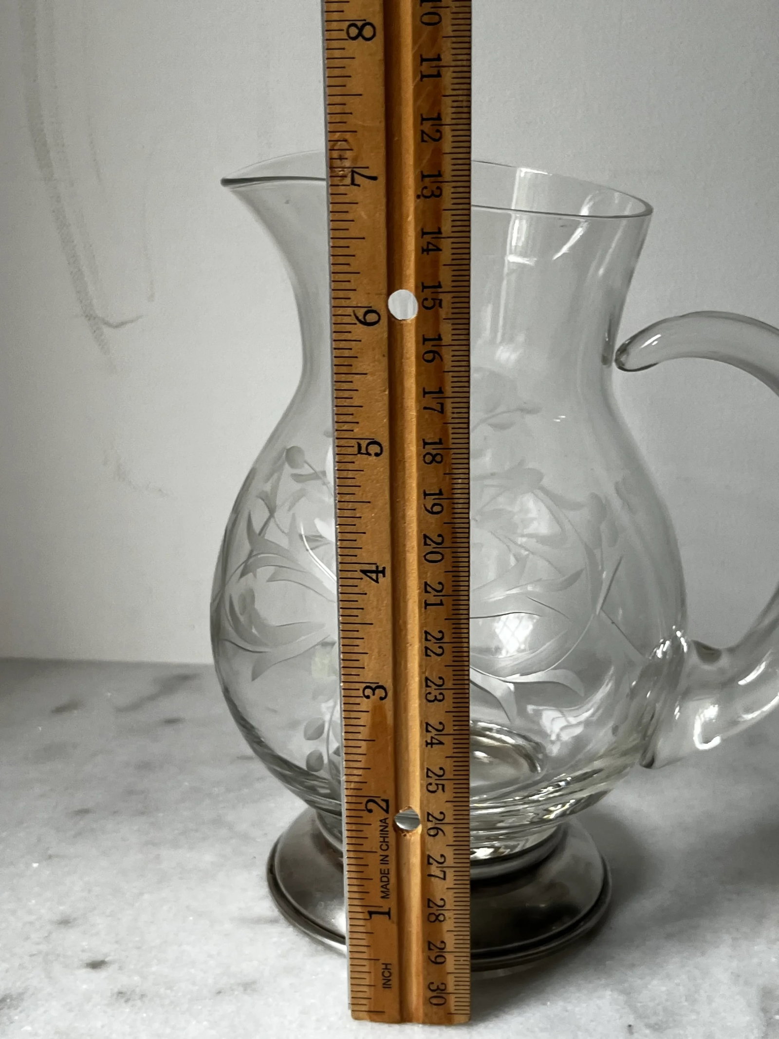 1930s Etched Crystal Pitcher, Also Known as a "Pot Belly Pitcher," With a Sterling Silver Base - 10