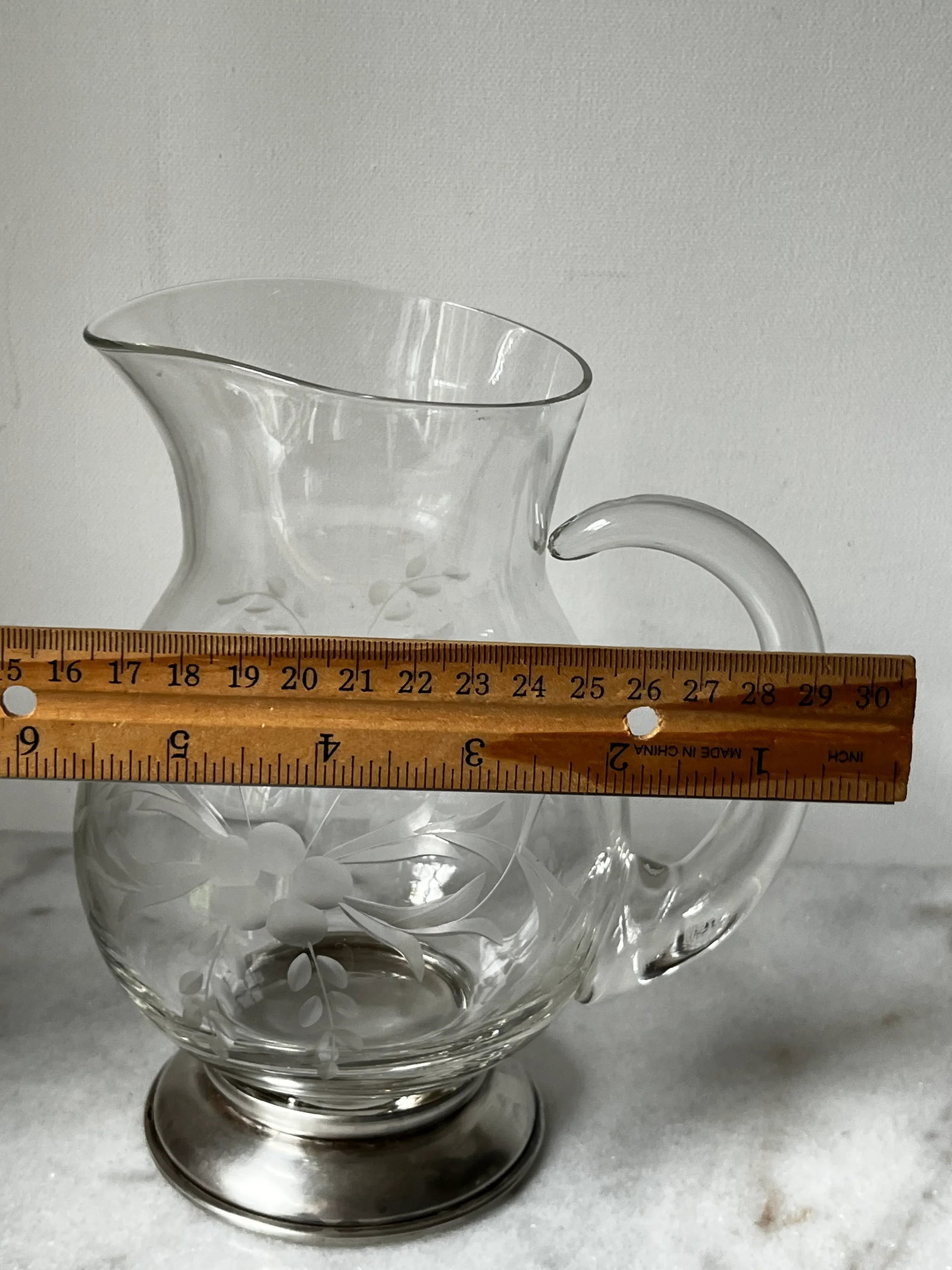 1930s Etched Crystal Pitcher, Also Known as a "Pot Belly Pitcher," With a Sterling Silver Base - 11