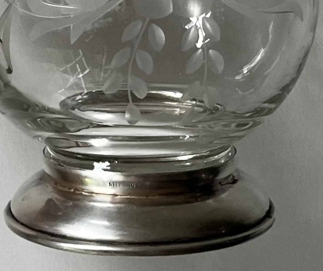 1930s Etched Crystal Pitcher, Also Known as a "Pot Belly Pitcher," With a Sterling Silver Base - 12