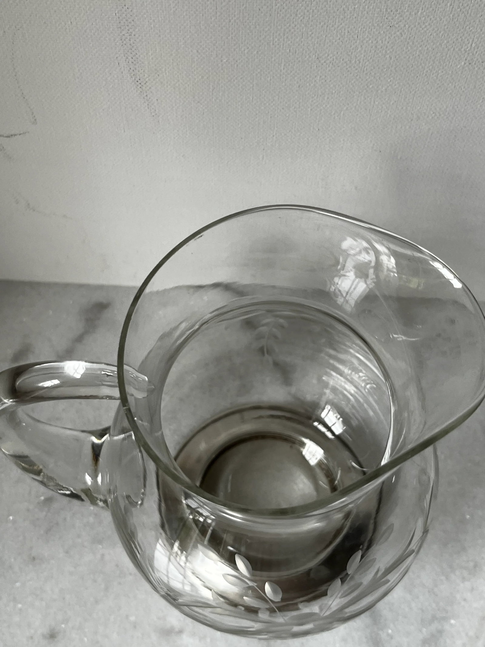 1930s Etched Crystal Pitcher, Also Known as a "Pot Belly Pitcher," With a Sterling Silver Base - 4