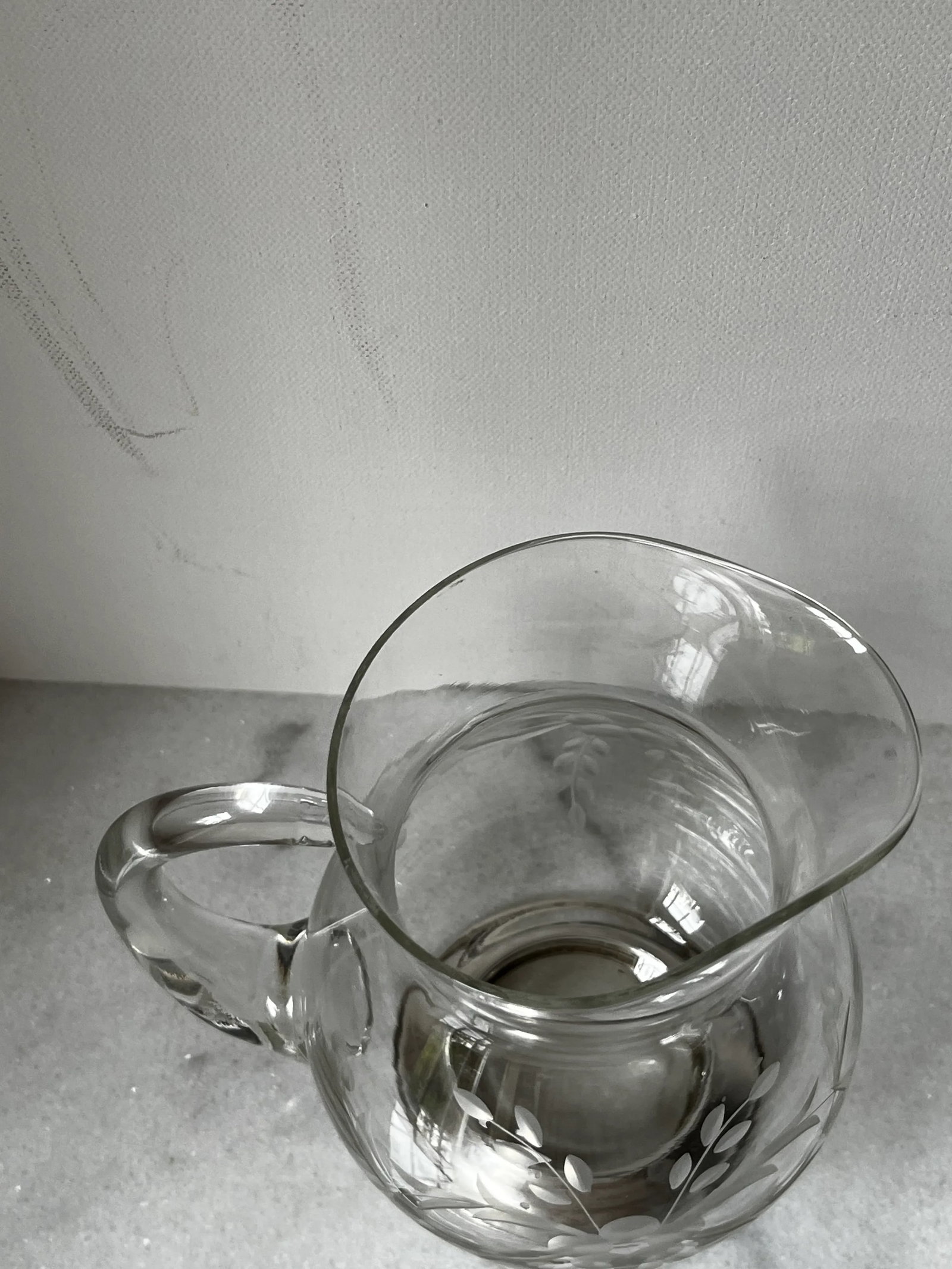 1930s Etched Crystal Pitcher, Also Known as a "Pot Belly Pitcher," With a Sterling Silver Base - 6