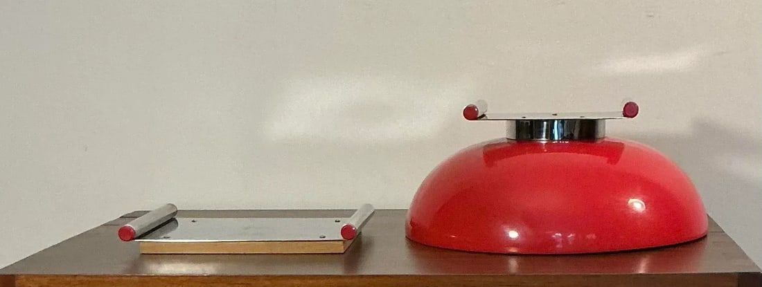 Larry Laslo Towle Futura Series Modern Red Center Bowl With Cutting Board 1980s Post Modern - 3