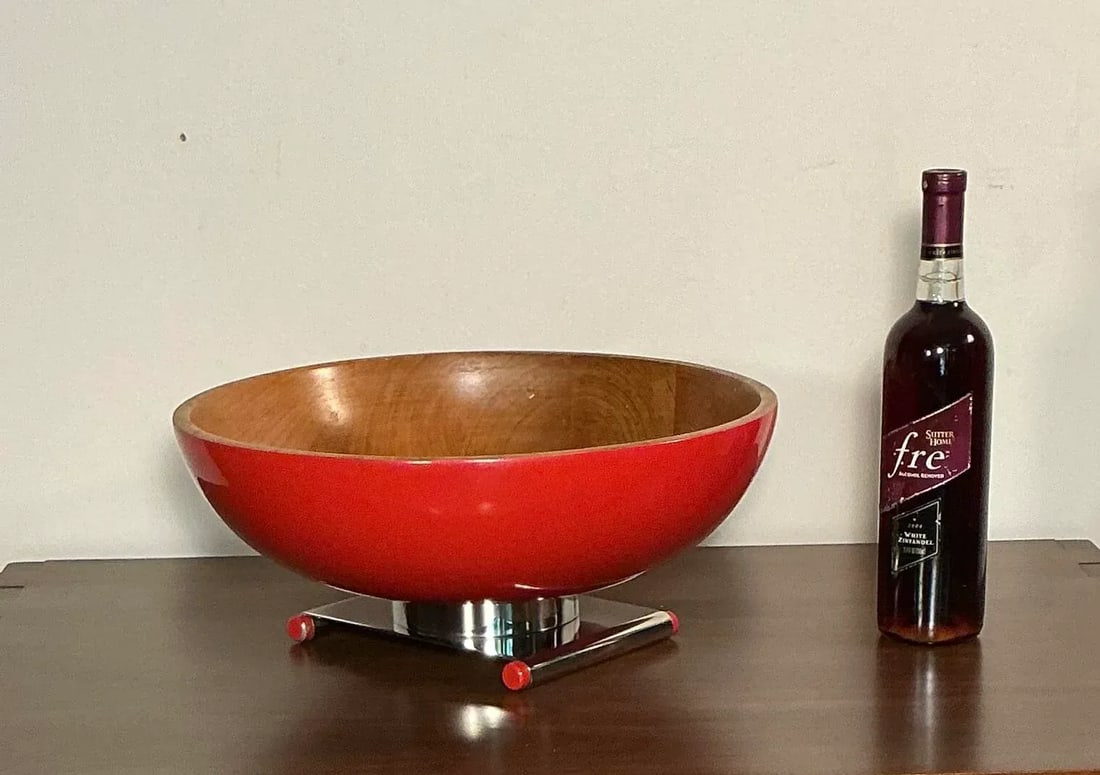 Larry Laslo Towle Futura Series Modern Red Center Bowl With Cutting Board 1980s Post Modern - 6