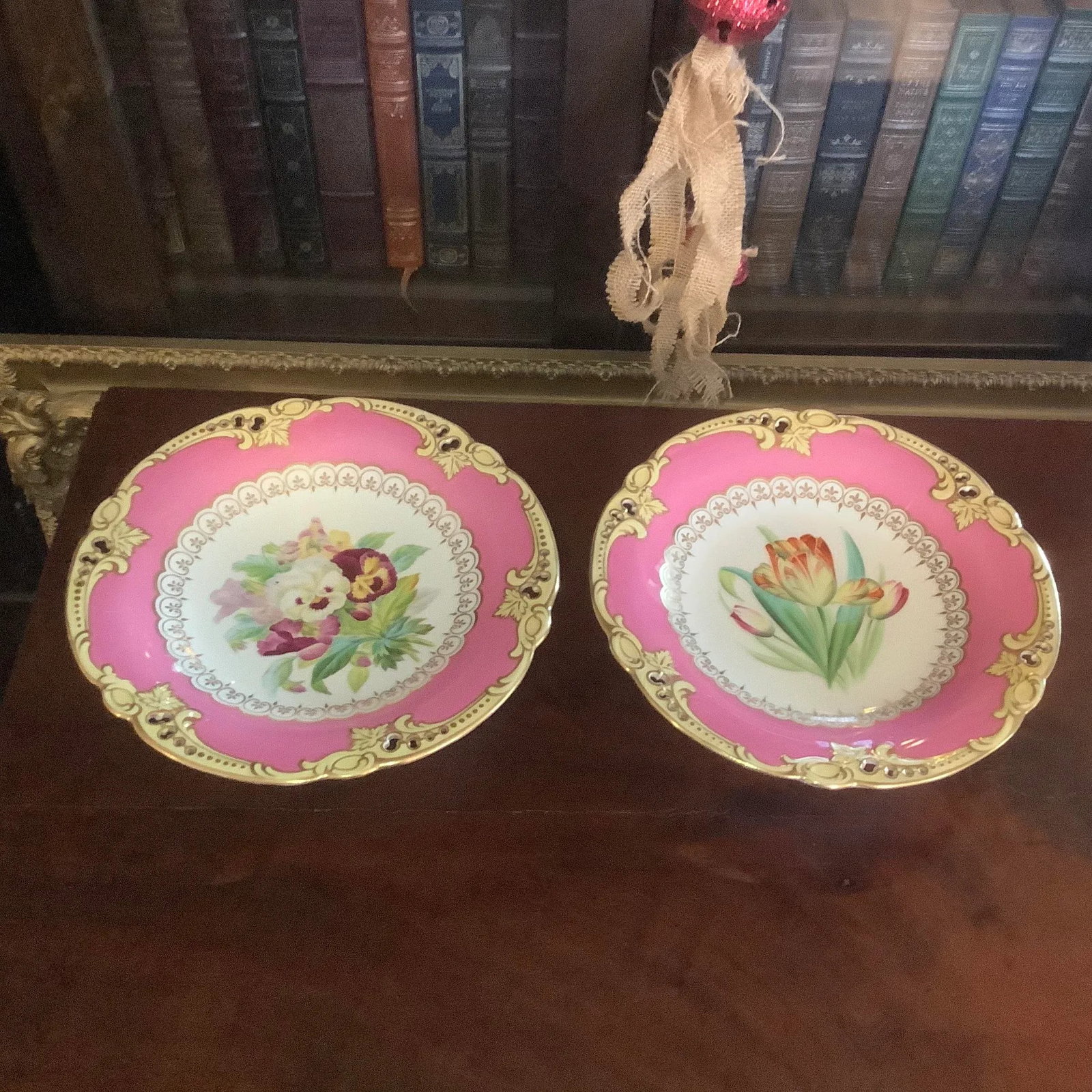 Antique Brown Westhead & Moore English Dessert Service Hand Painted Botanical Compotes - a Pair - 12