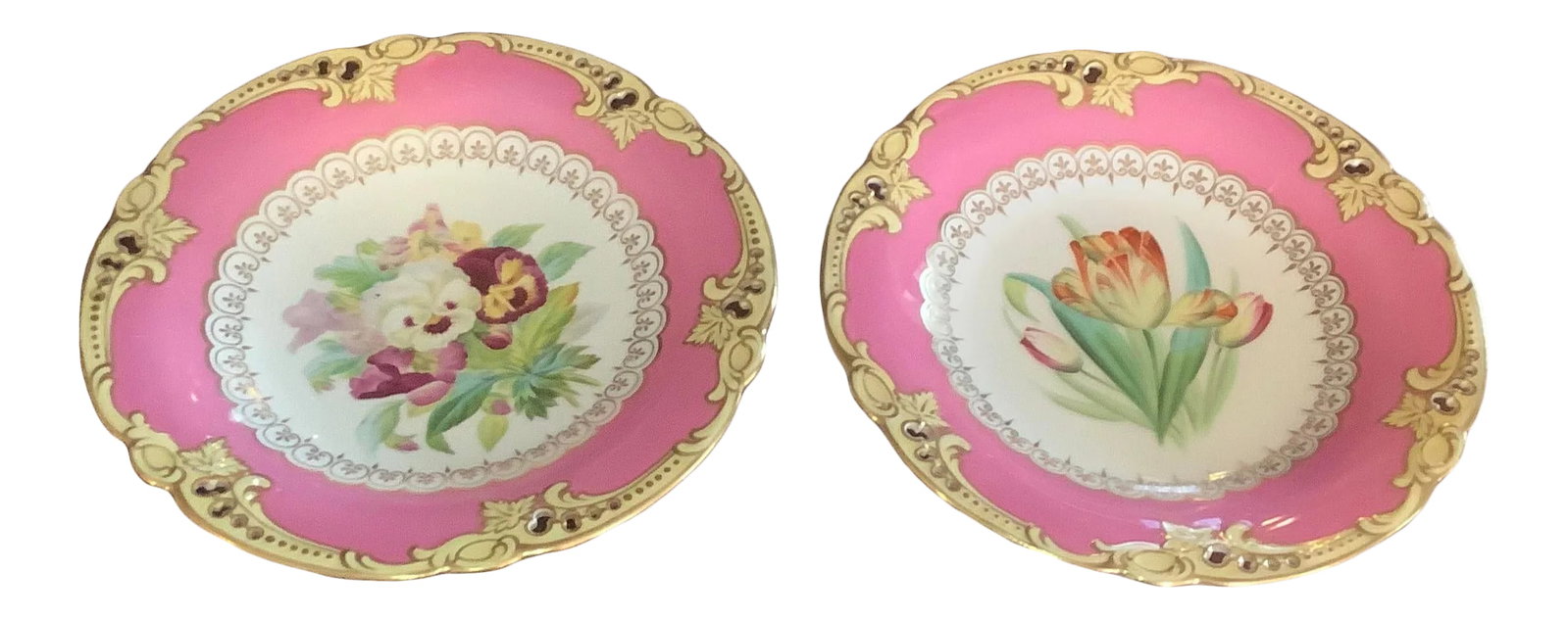 Antique Brown Westhead & Moore English Dessert Service Hand Painted Botanical Compotes - a Pair (1 of 12)
