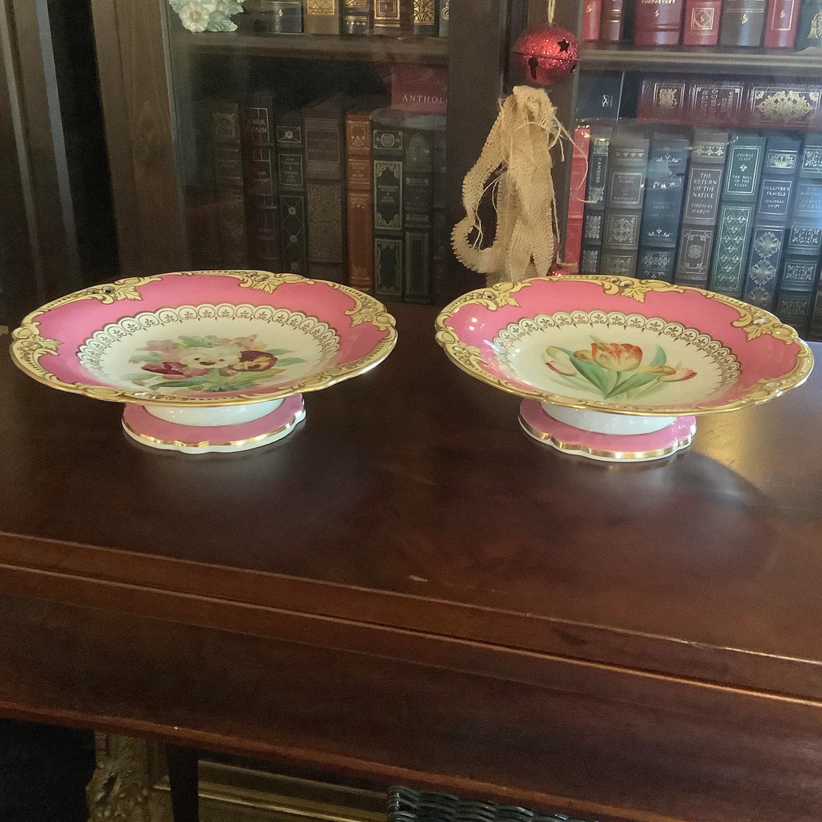 Antique Brown Westhead & Moore English Dessert Service Hand Painted Botanical Compotes - a Pair - 2