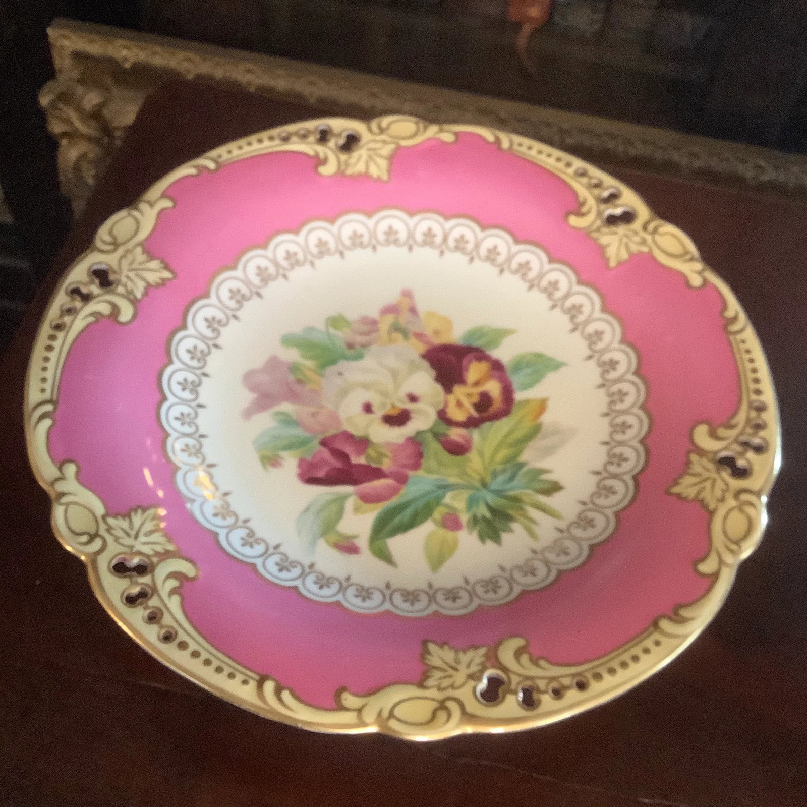 Antique Brown Westhead & Moore English Dessert Service Hand Painted Botanical Compotes - a Pair - 7