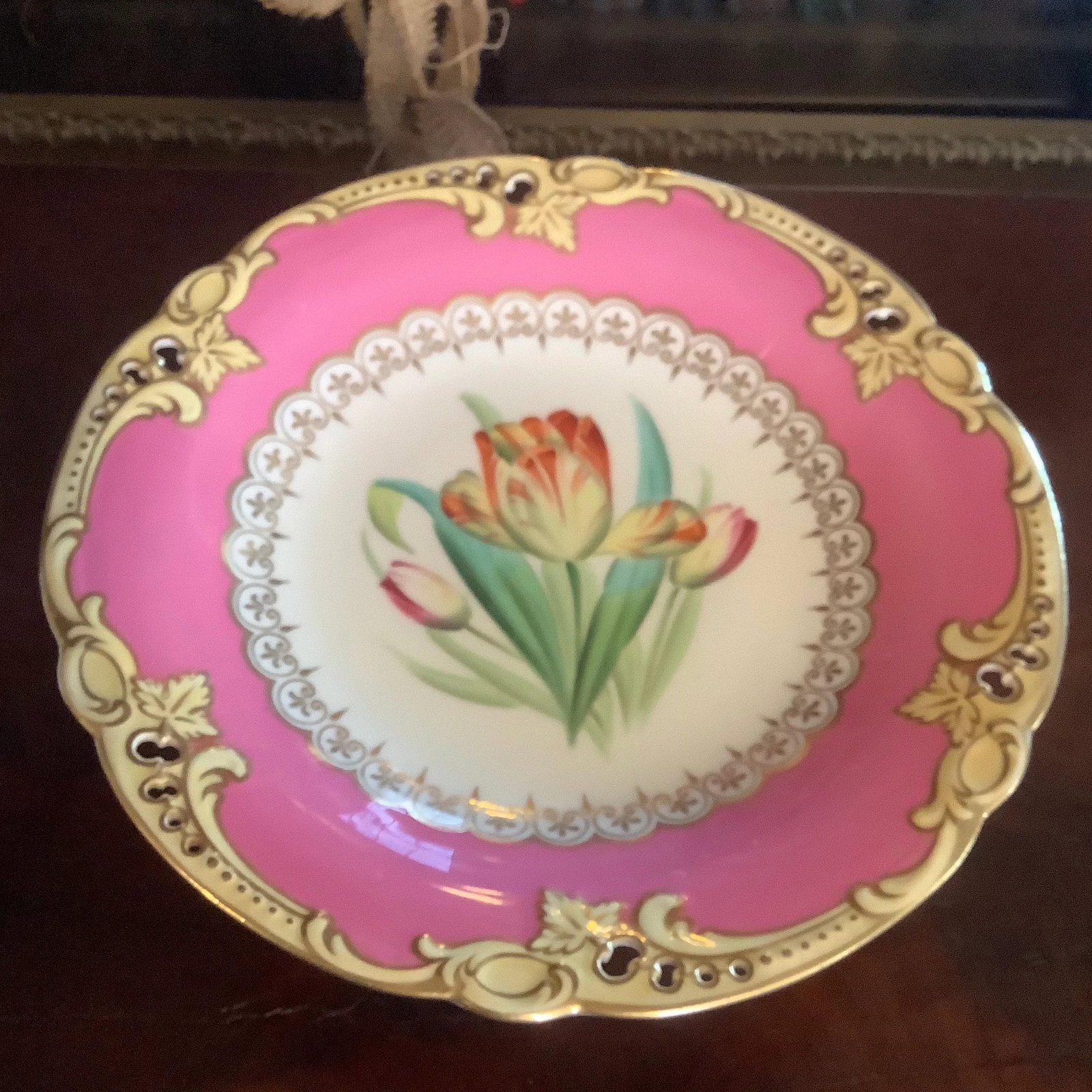 Antique Brown Westhead & Moore English Dessert Service Hand Painted Botanical Compotes - a Pair - 8