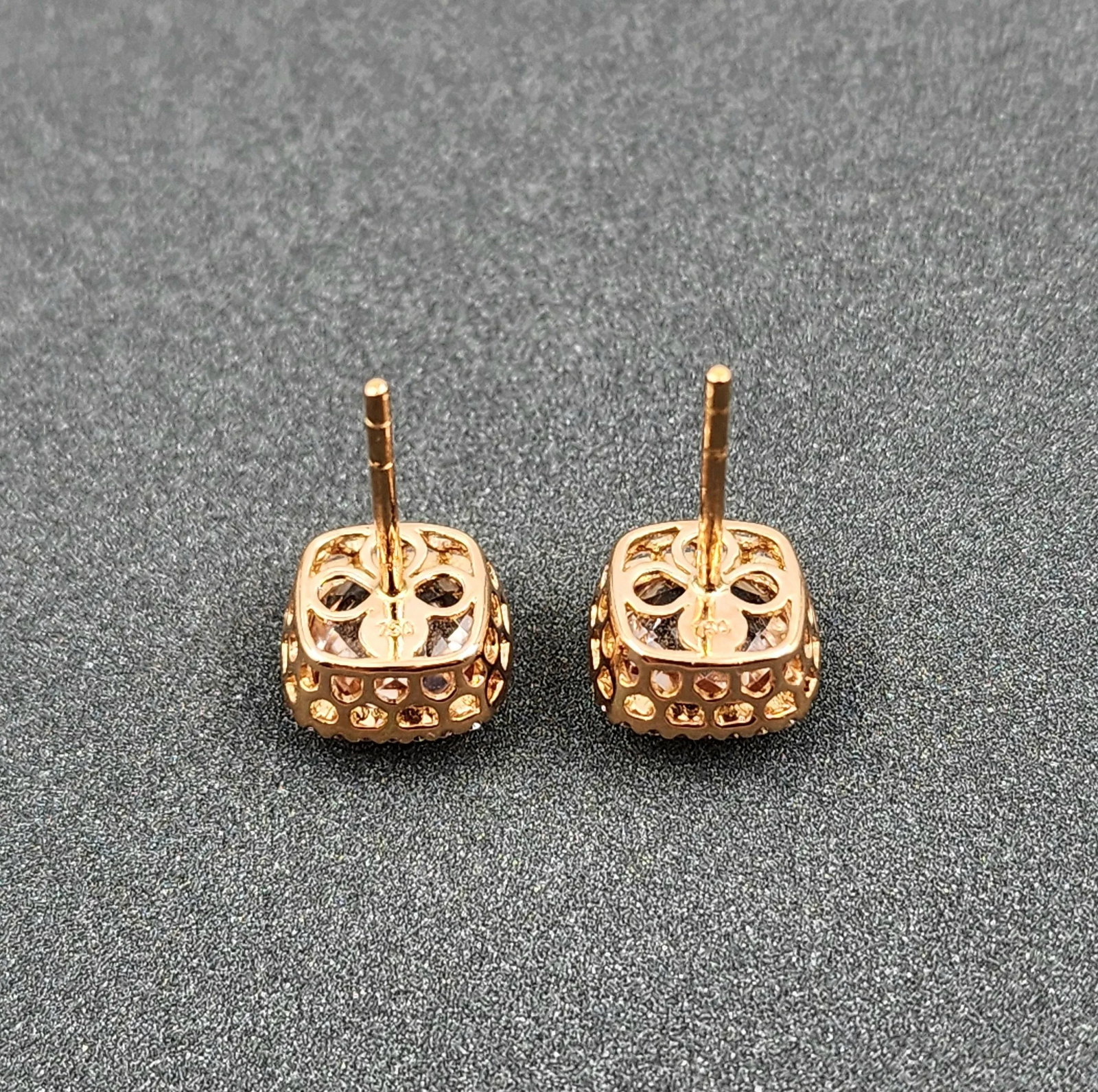 4.50 Ct Cushion-Cut Pink Morganite & Diamond Stud Earrings in 18k Yellow Gold, A Pair - 4