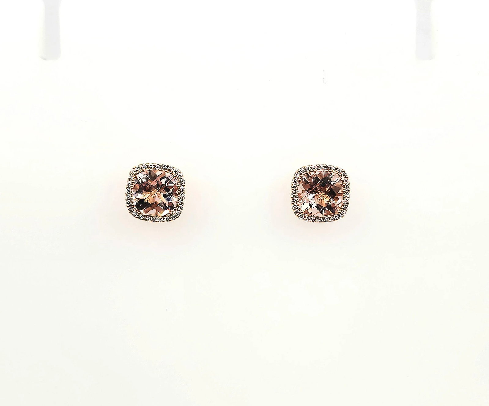 4.50 Ct Cushion-Cut Pink Morganite & Diamond Stud Earrings in 18k Yellow Gold, A Pair - 8