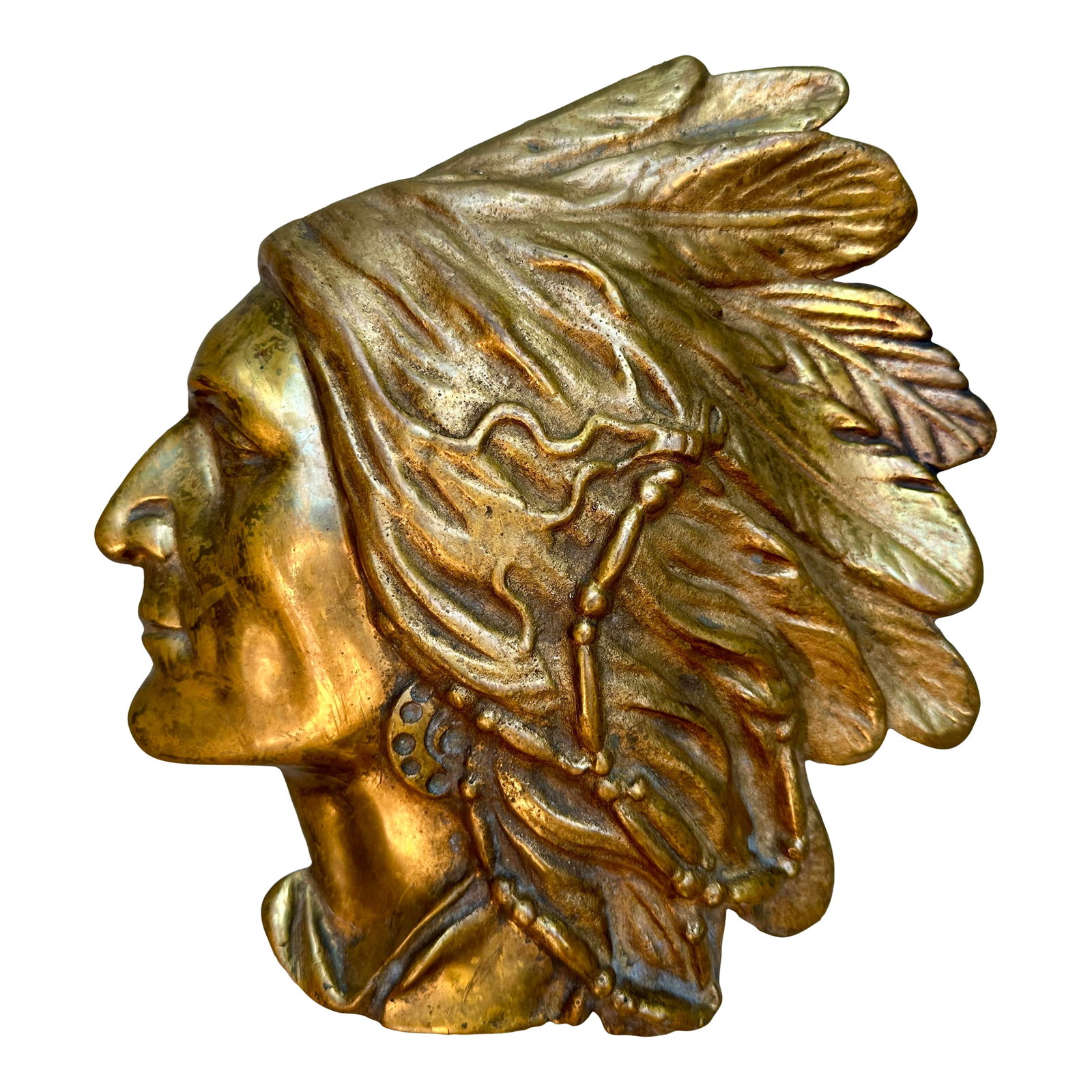 Antique Cast Bronze Native American Chief Wall Plaque (1 of 8)