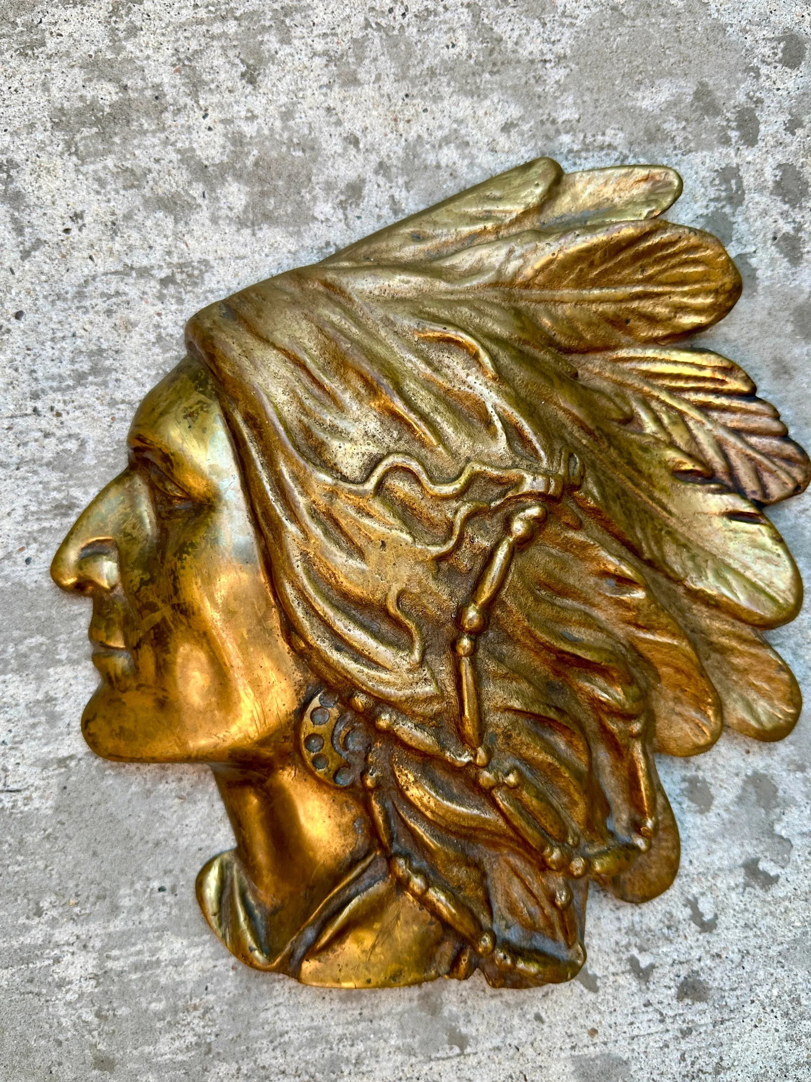 Antique Cast Bronze Native American Chief Wall Plaque - 2