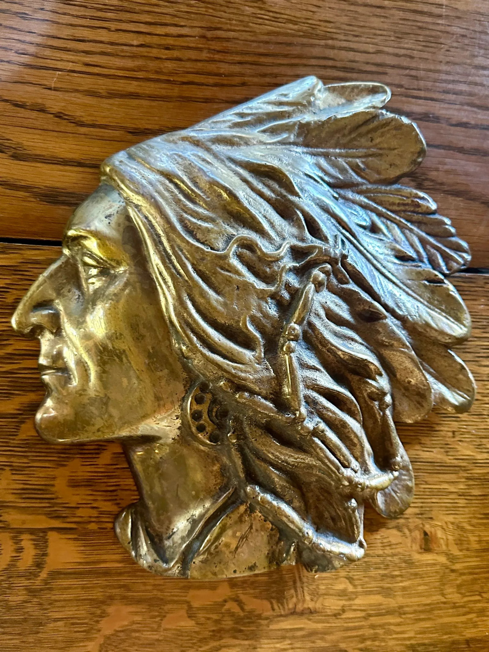 Antique Cast Bronze Native American Chief Wall Plaque - 4