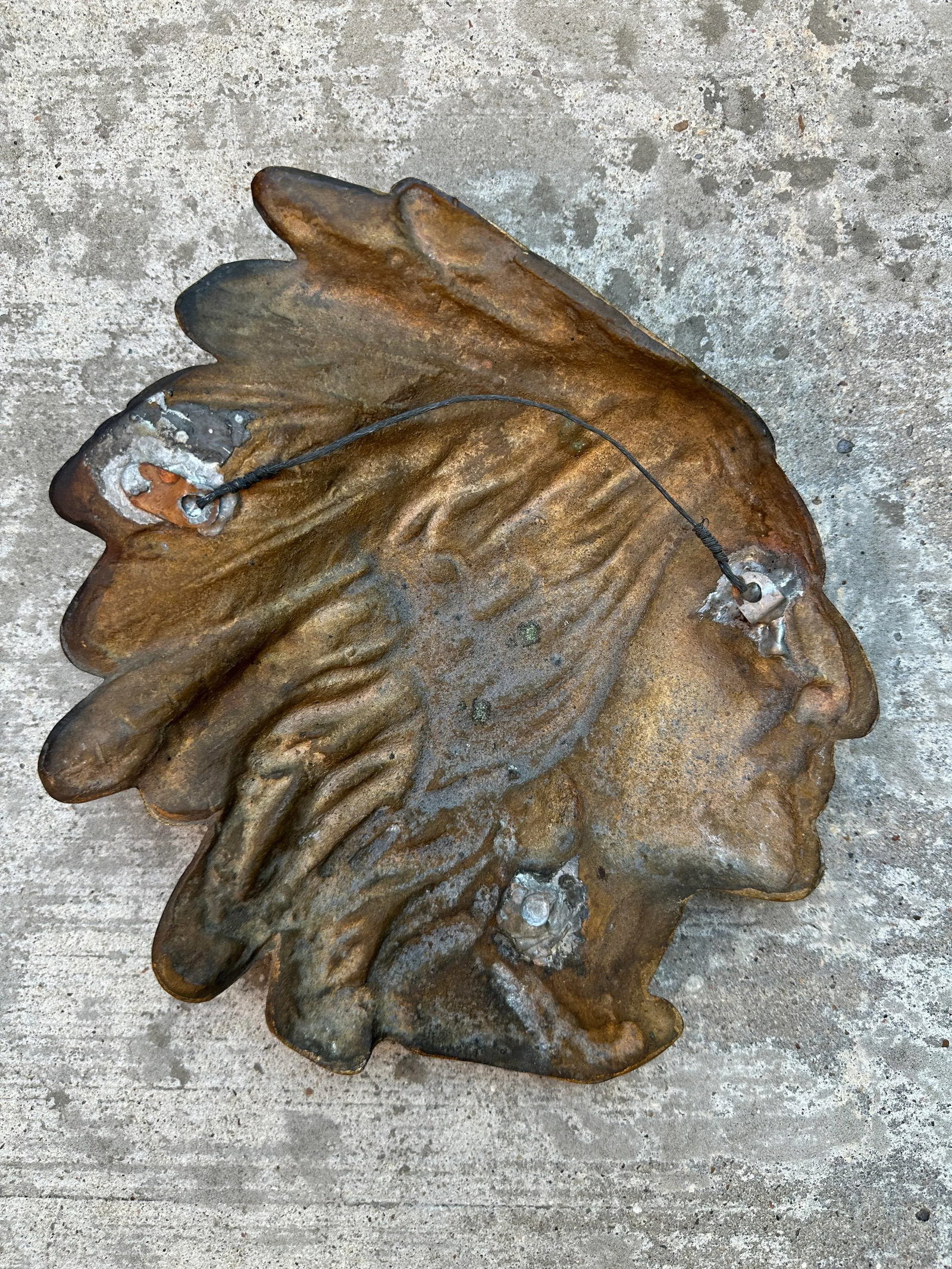 Antique Cast Bronze Native American Chief Wall Plaque - 5