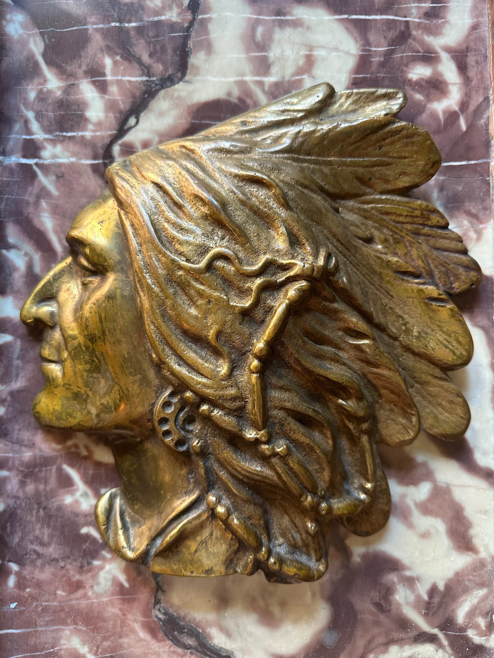 Antique Cast Bronze Native American Chief Wall Plaque - 6