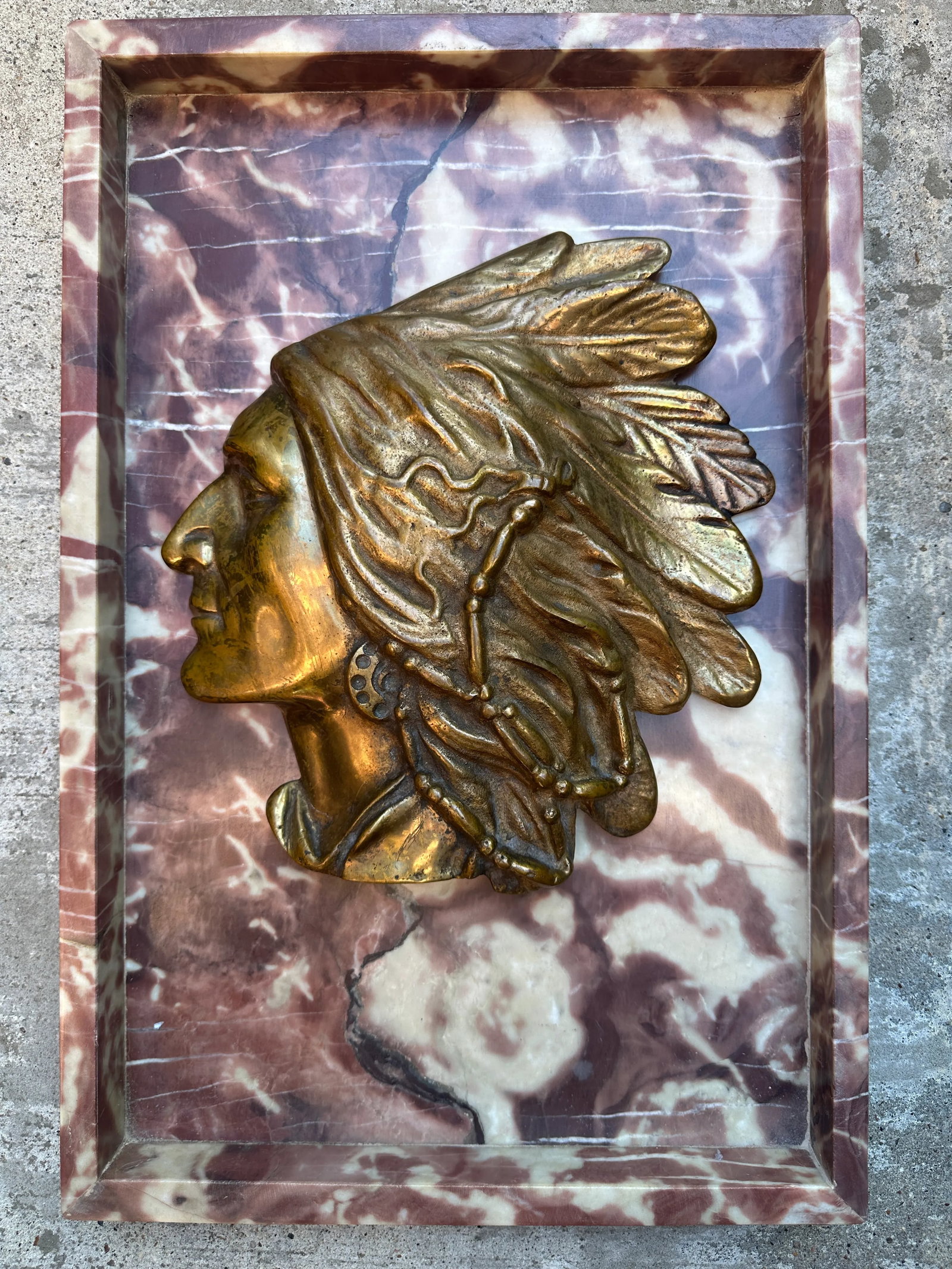 Antique Cast Bronze Native American Chief Wall Plaque - 7