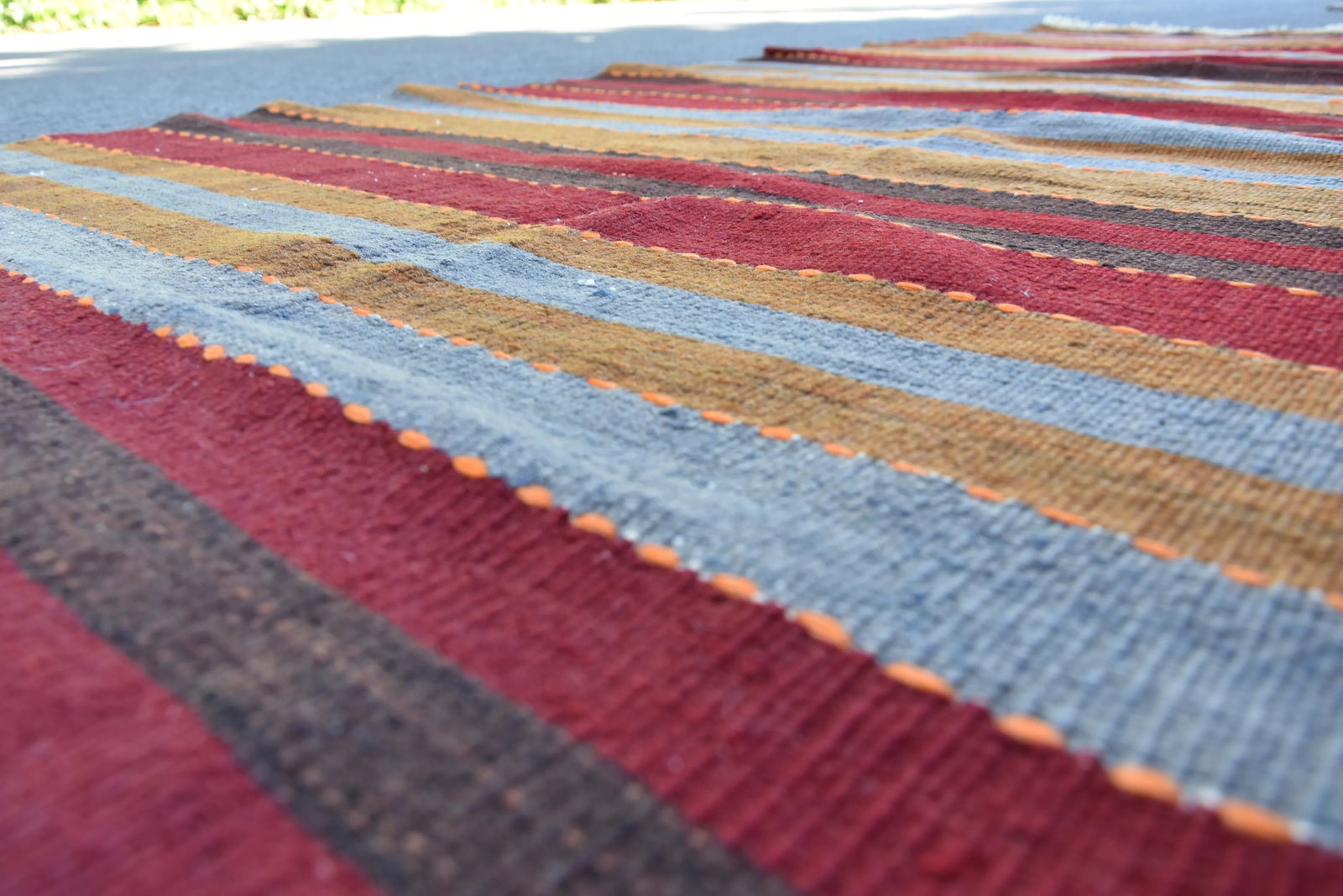 1960s Mid-Century Modern Striped Design Burgundy Turkish Vintage Wool Kilim Rug - 9