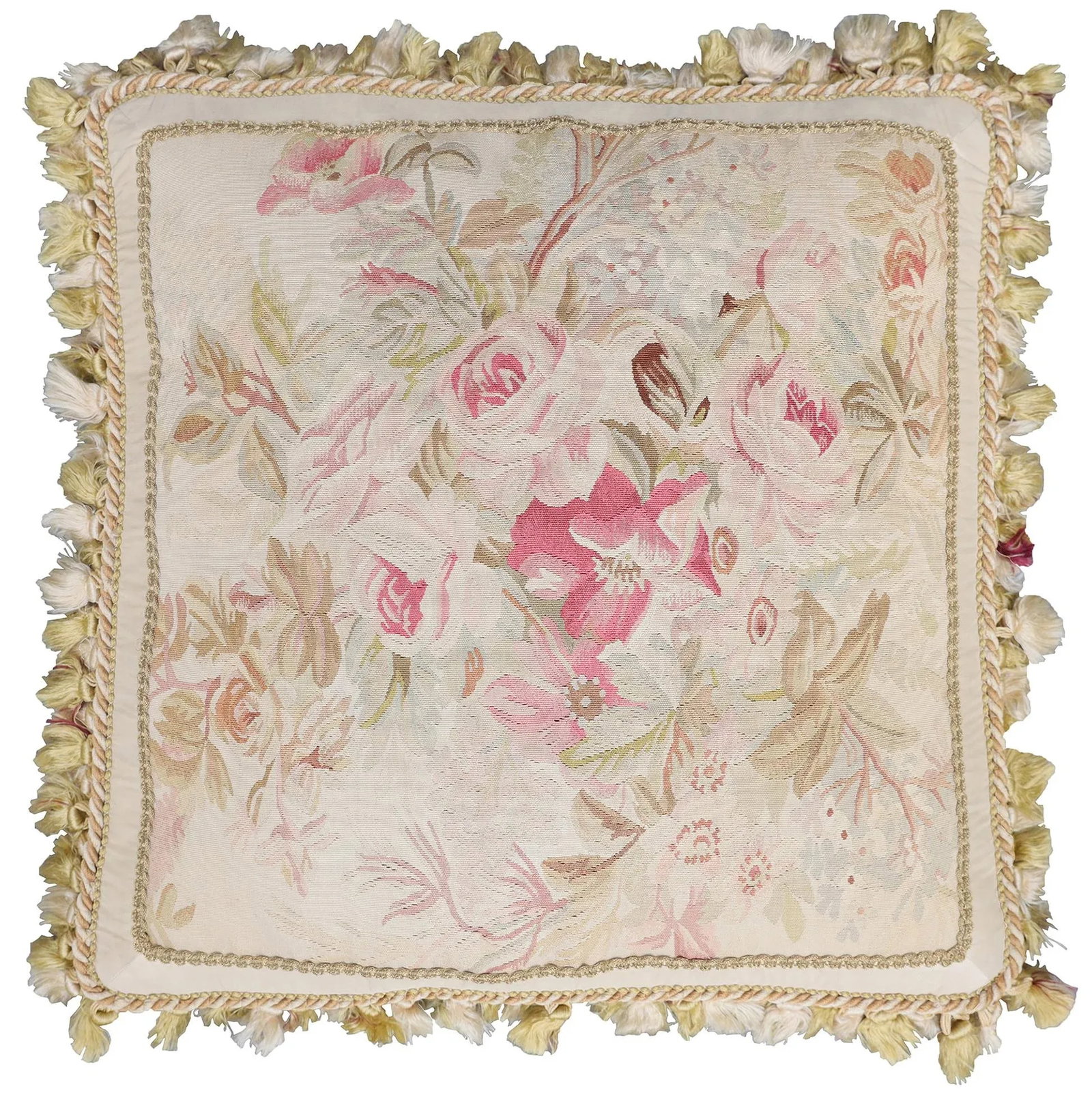 Pink Roses Aubusson Hand-Woven Silk Pillow - 10