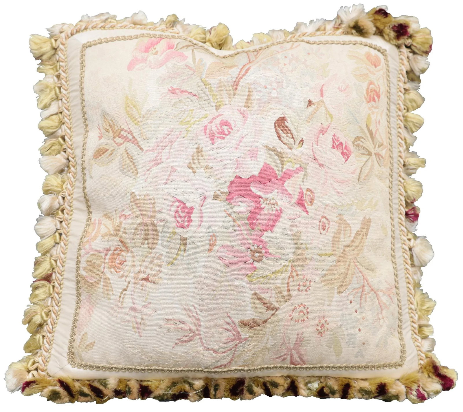 Pink Roses Aubusson Hand-Woven Silk Pillow - 2